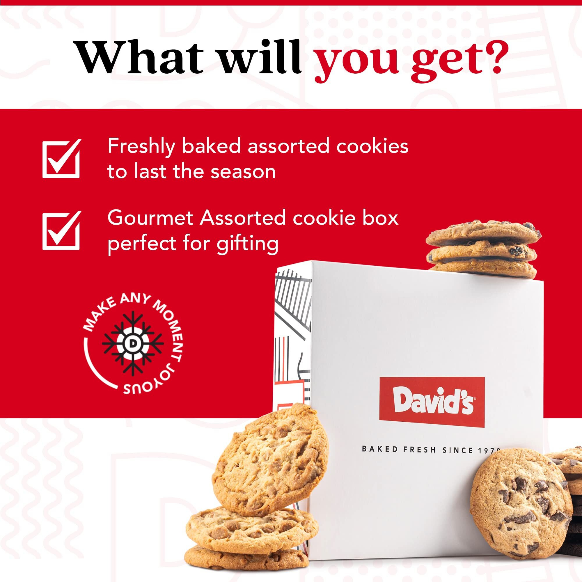 David's Cookies Assorted Cookies In Carton Pack | Delicious Homemade Treats, Freshly-Baked Gourmet Food Cookie Gift Snacks - Great For Superbowl Sharing With Family, Friends And Loved Ones - 1 Pack