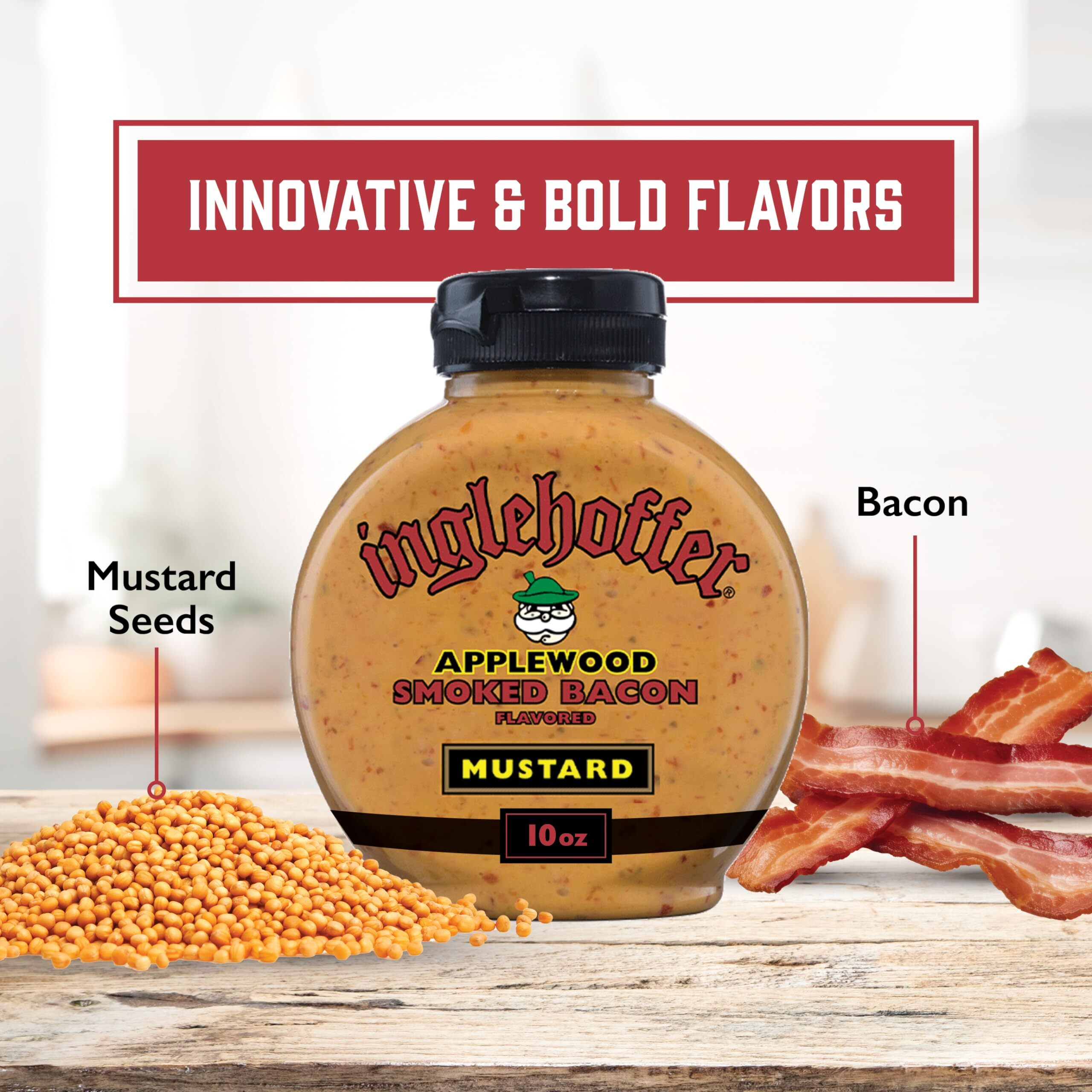 Inglehoffer Applewood Smoked Bacon Mustard, 10 Ounce Squeeze Bottle