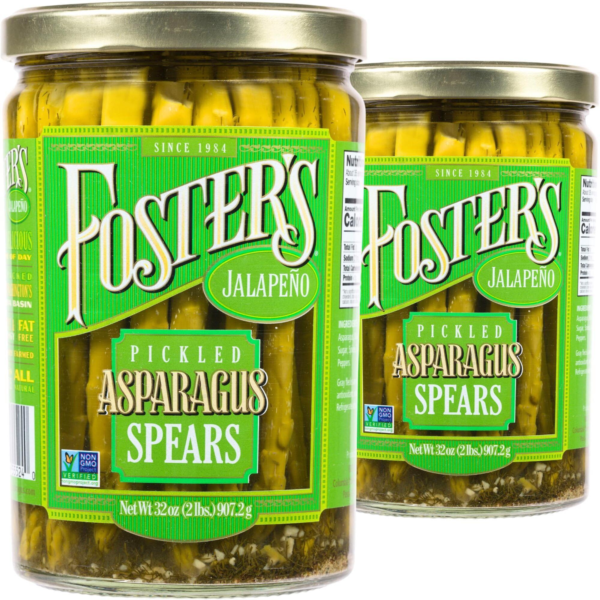 Foster's Pickled Asparagus- Jalapeno- 32Oz (2 Pack)- Pickled Asparagus Spears In A Jar- Traditional Recipe- Gluten Free- Fat Free Spicy Pickled Asparagus- Preservative Free Pickle- Asparagus Is Fresh