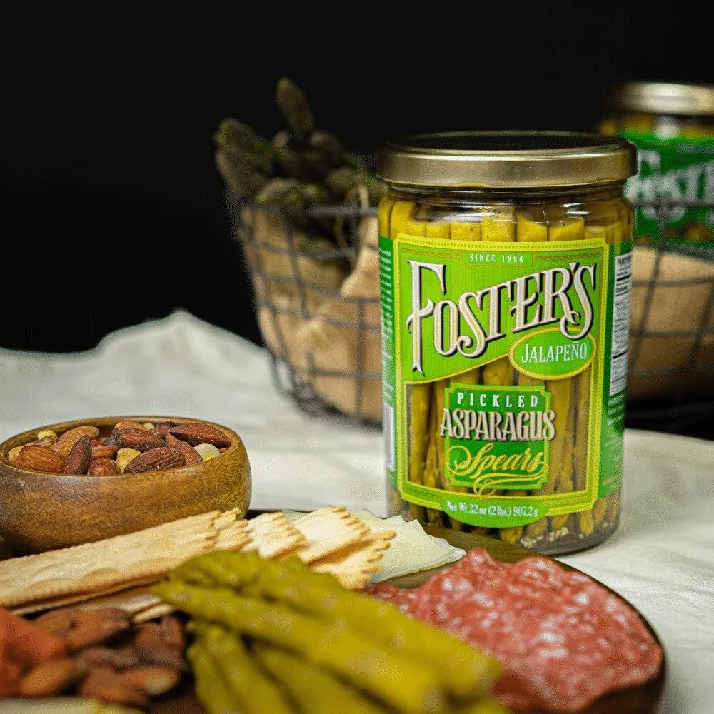 Foster's Pickled Asparagus- Jalapeno- 32Oz (2 Pack)- Pickled Asparagus Spears In A Jar- Traditional Recipe- Gluten Free- Fat Free Spicy Pickled Asparagus- Preservative Free Pickle- Asparagus Is Fresh