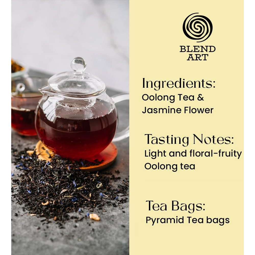 Jasmine Oolong Tea Bags, 50 Count Plant Based Gluten Free High Mountain Oolong Tea - Unsweetened Tea | Light & Floral | Hot Brew, Iced Or Kombucha Tea | Relaxation Tea | Loose Leaf Tea Bags