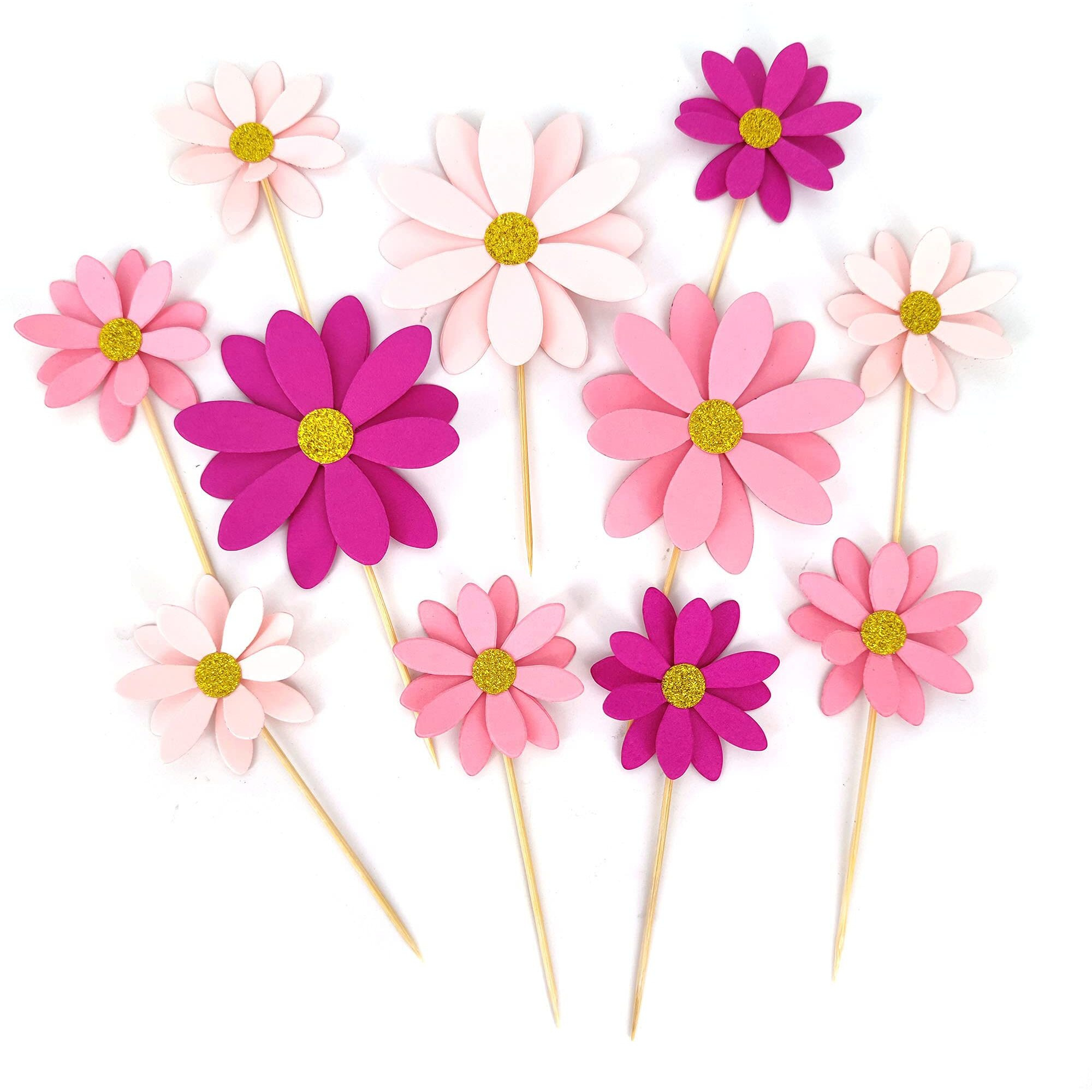 Mybbshower Blush Pink Daisy Party Picks Cupcake Toppers Toothpicks Food Picks Girls Baby Shower Birthday Party Decorations Pack Of 24