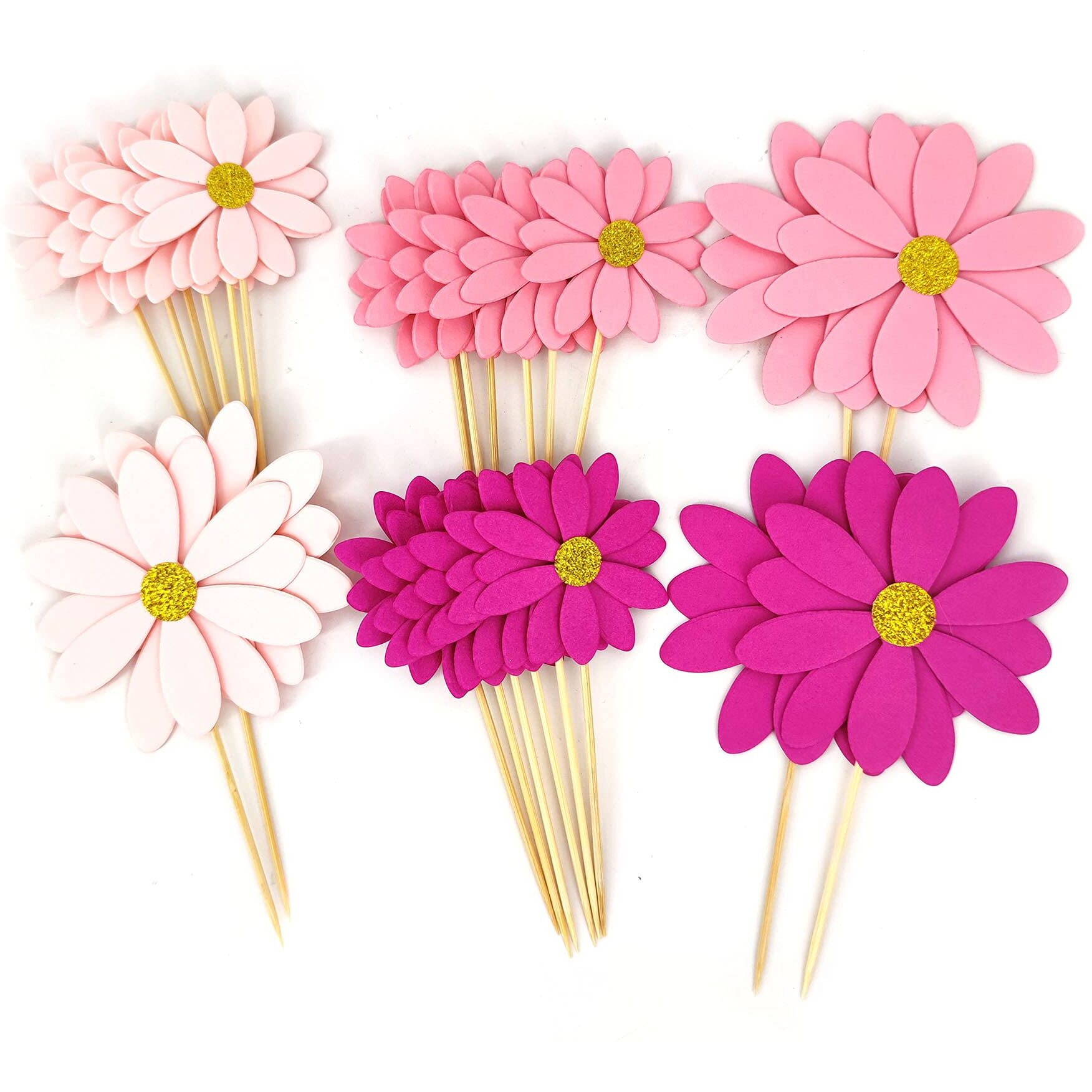 Mybbshower Blush Pink Daisy Party Picks Cupcake Toppers Toothpicks Food Picks Girls Baby Shower Birthday Party Decorations Pack Of 24