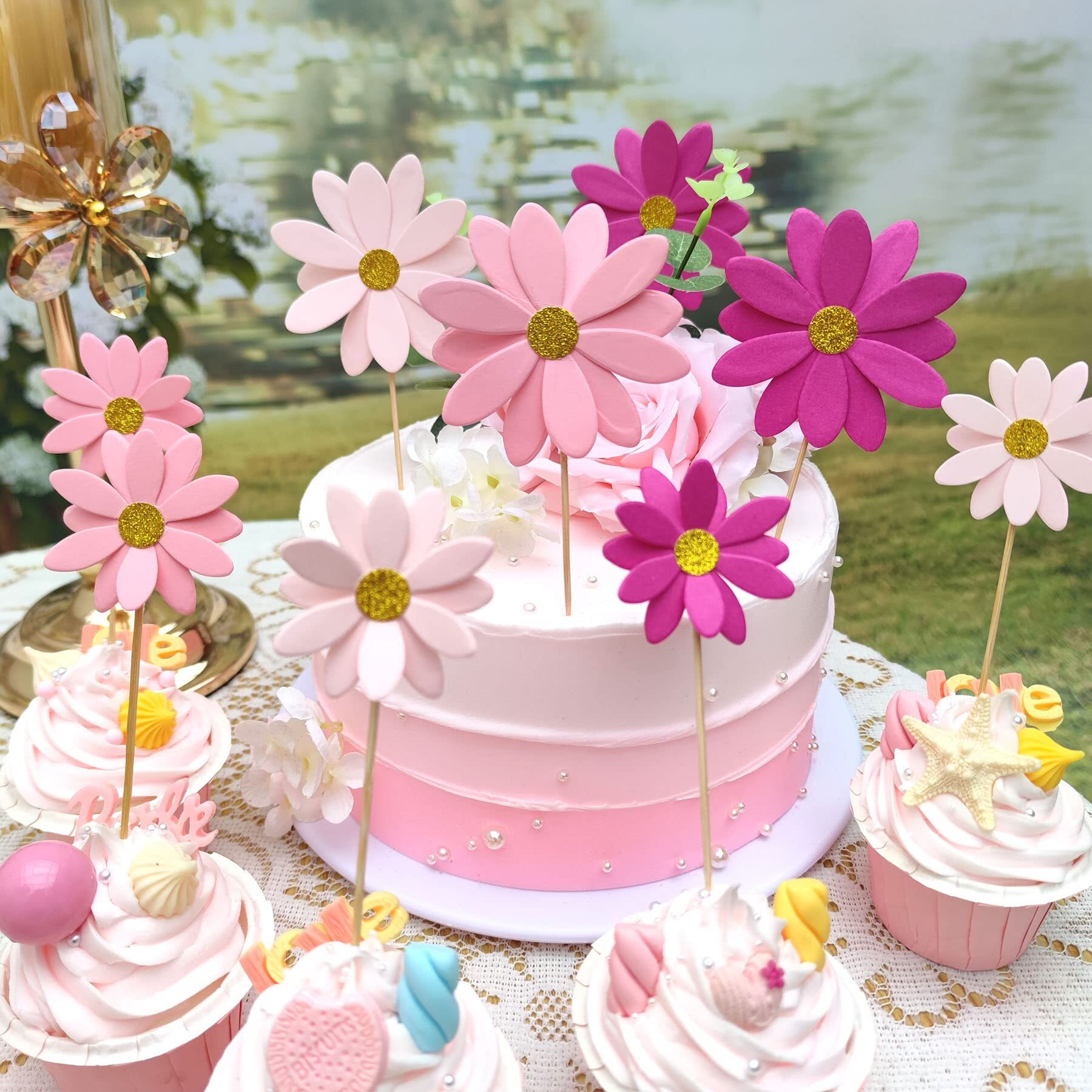 Mybbshower Blush Pink Daisy Party Picks Cupcake Toppers Toothpicks Food Picks Girls Baby Shower Birthday Party Decorations Pack Of 24