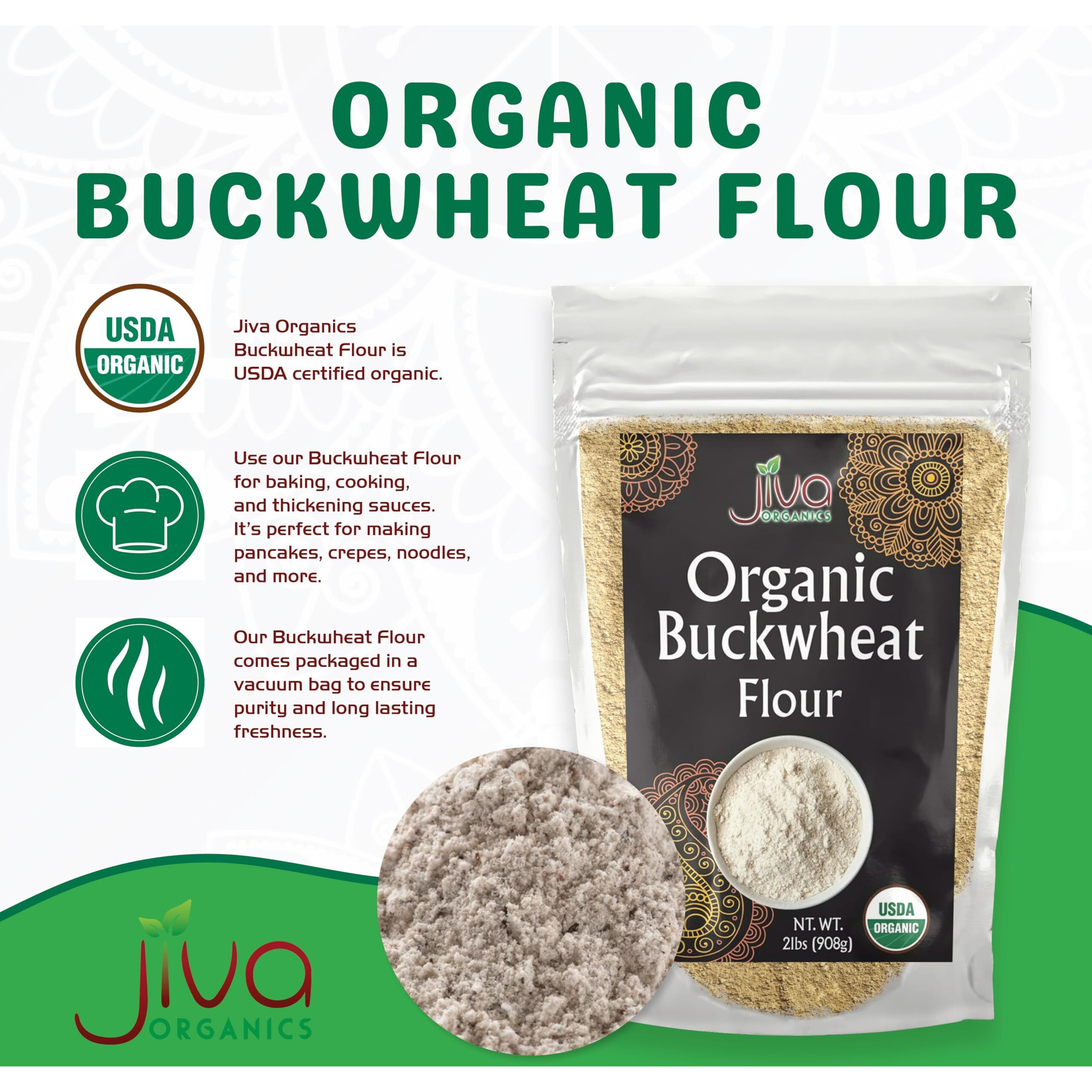 Jiva Organics Buckwheat Flour (Dark) 2 Lb Bag - Vegan, Non-Gmo, Kuttu, Earthy Flavor