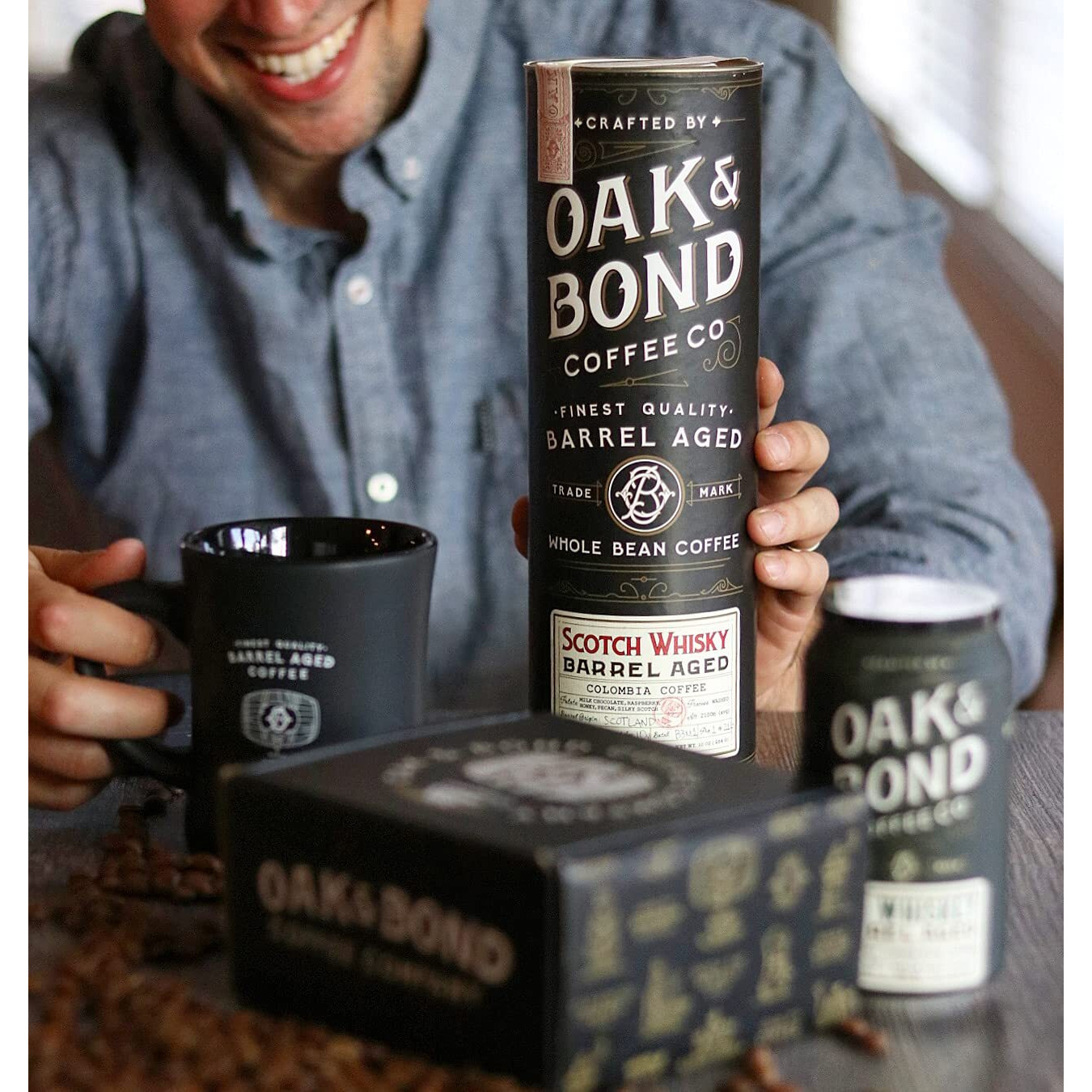 Scotch Whisky Barrel Aged Coffee, Colombia Single Origin Washed Whole Coffee Bean, Medium Roast W/Flavor Notes Of Milk Chocolate, Raspberry, Honey, Silky Scotch By Oak & Bond Coffee Co. - 10Oz.