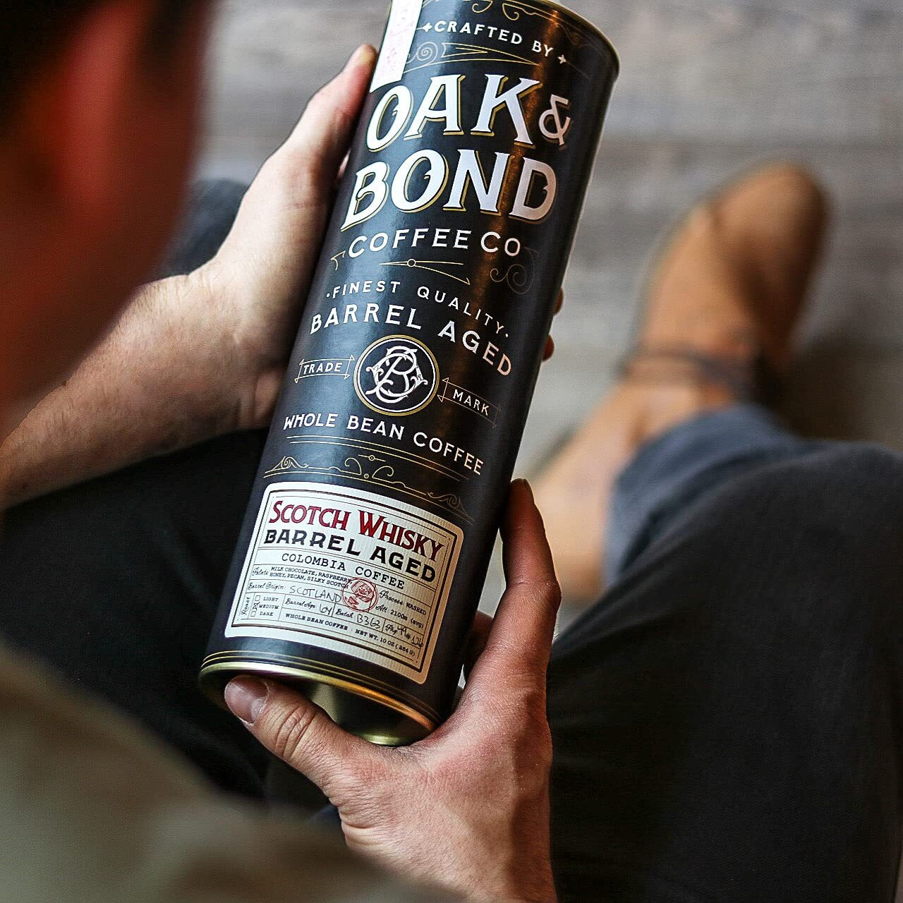 Scotch Whisky Barrel Aged Coffee, Colombia Single Origin Washed Whole Coffee Bean, Medium Roast W/Flavor Notes Of Milk Chocolate, Raspberry, Honey, Silky Scotch By Oak & Bond Coffee Co. - 10Oz.