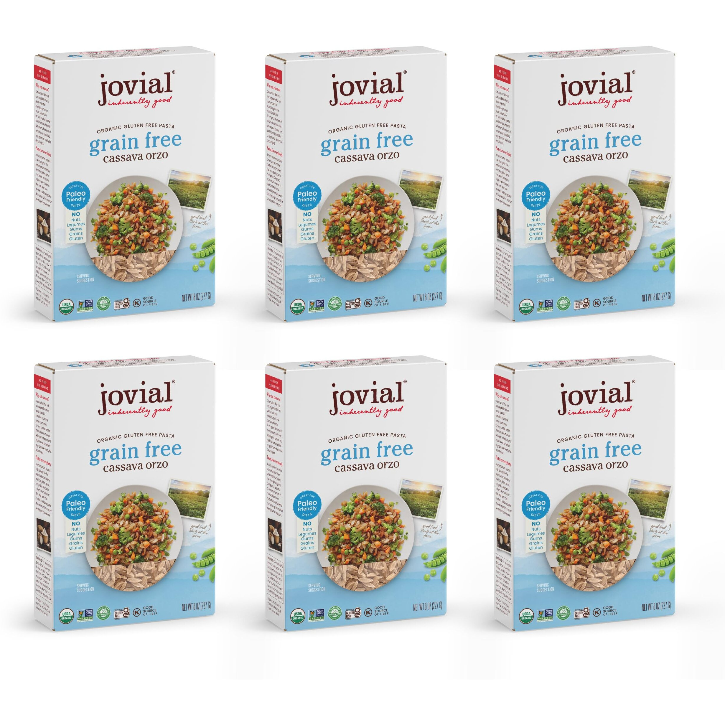 Jovial Grain-Free Cassava Orzo - Gluten Free Orzo Pasta, Cassava Pasta, Paleo Pasta, Grain-Free, 100% Organic Pasta, Usda Certified Organic, Non-Gmo, High-Fiber - 8 Oz, 6 Pack