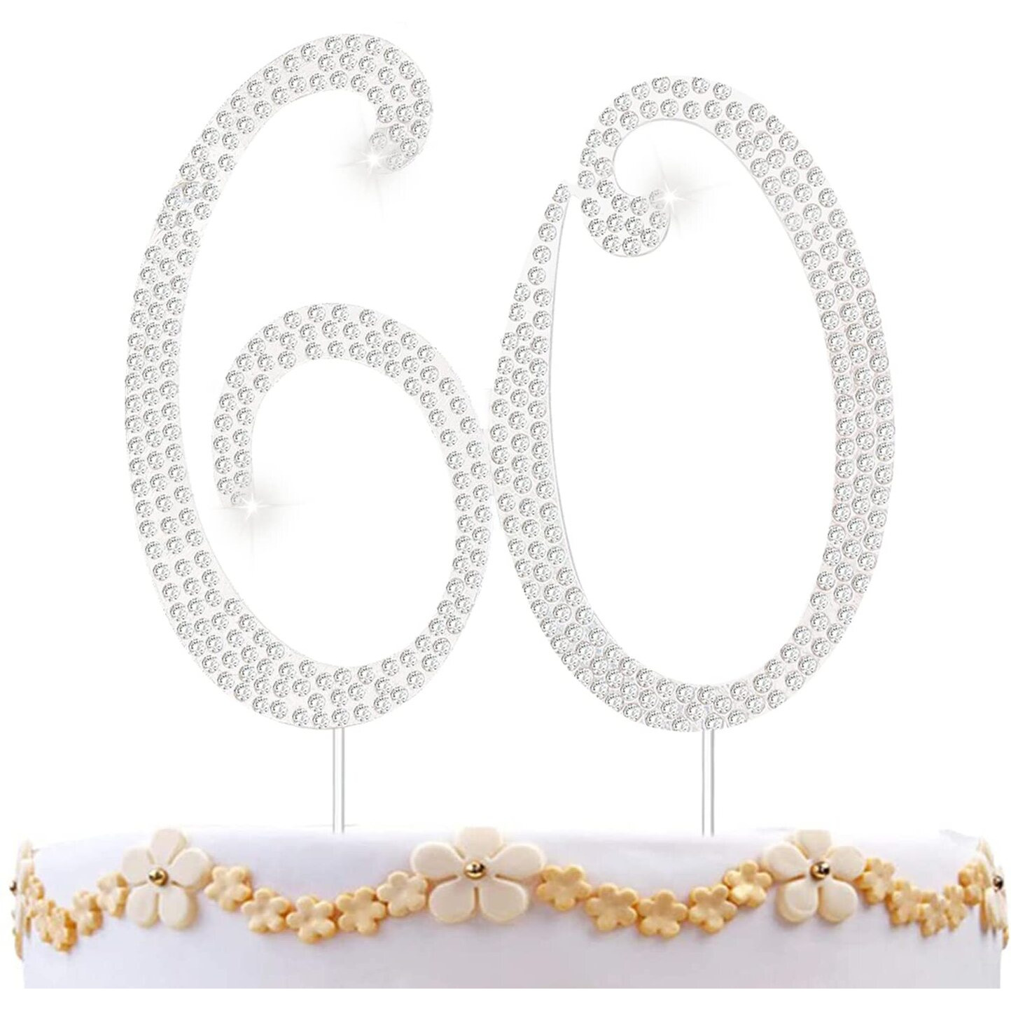 60Th Birthday Decorations Women 60 Cake Topper 60Th Birthday Cake Topper Silver Rhinestone Diamond Bling Anniversary Wedding Cake Decoration Perfect Keepsake, Silver