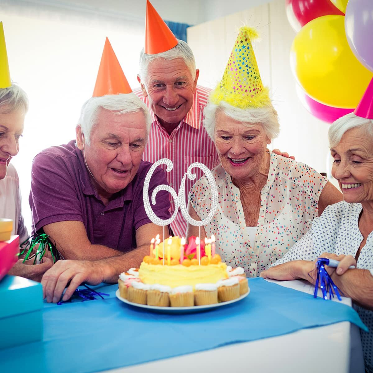 60Th Birthday Decorations Women 60 Cake Topper 60Th Birthday Cake Topper Silver Rhinestone Diamond Bling Anniversary Wedding Cake Decoration Perfect Keepsake, Silver