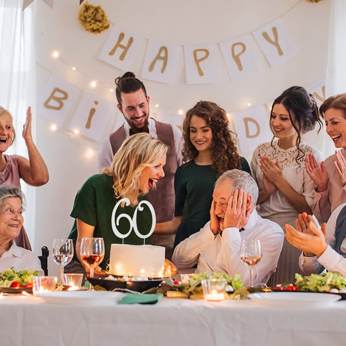 60Th Birthday Decorations Women 60 Cake Topper 60Th Birthday Cake Topper Silver Rhinestone Diamond Bling Anniversary Wedding Cake Decoration Perfect Keepsake, Silver