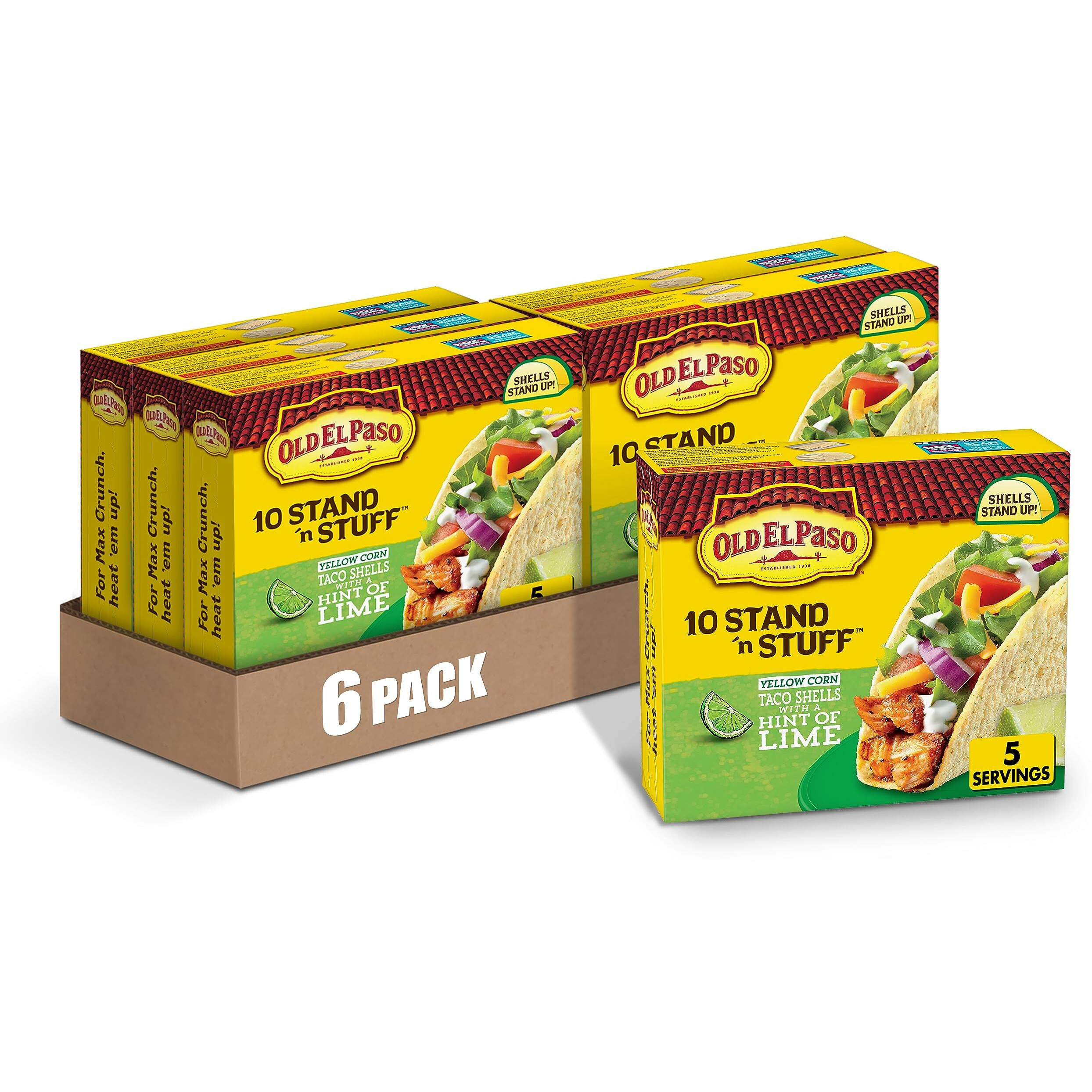 Old El Paso Stand 'N Stuff Taco Shells With A Hint Of Lime, 10-Count (Pack Of 6)