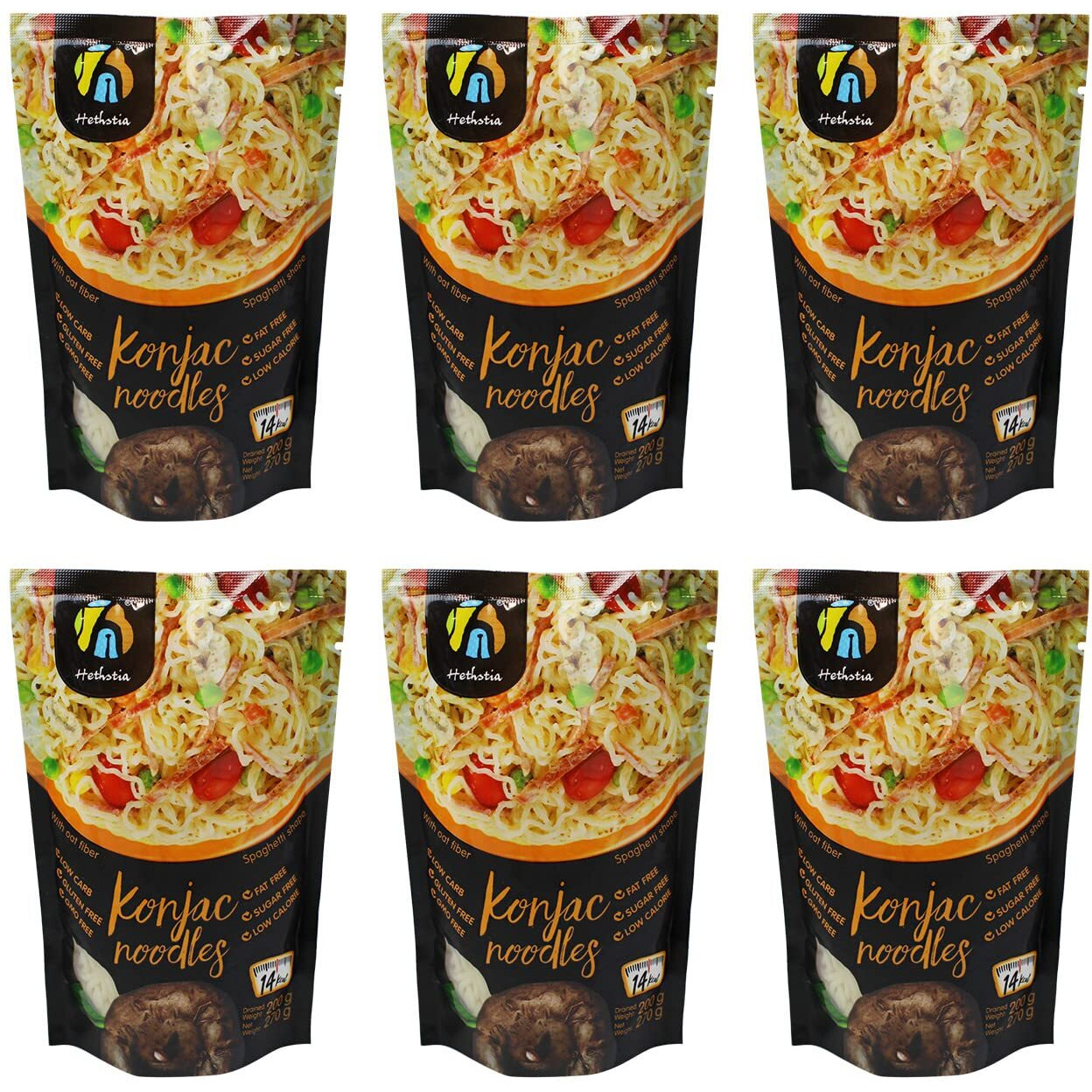 Hethstia Shirataki Noodle Diet Spaghetti Low-Carb Pasta Oat Flavor Plant Based Konjac Noodle Sugar Free, Paleo-Friendly, Gluten-Free, Low Calorie And Vegan (Oat Flavor, 9.52 Oz, 6 Packs)