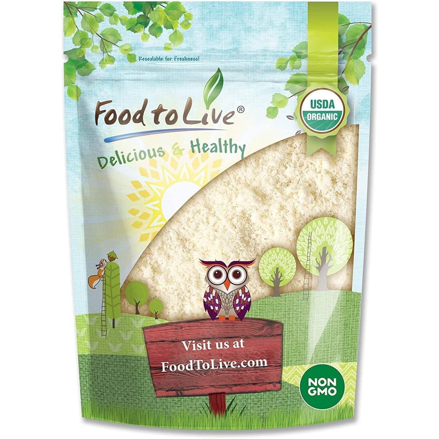 Food To Live Organic Almond Flour, 1 Pound - Extra Fine Blanched Prime Meal, Non-Gmo, Low Carb, Culinary Grade, Kosher, Keto, Paleo And Vegan Super Powder, Bulk