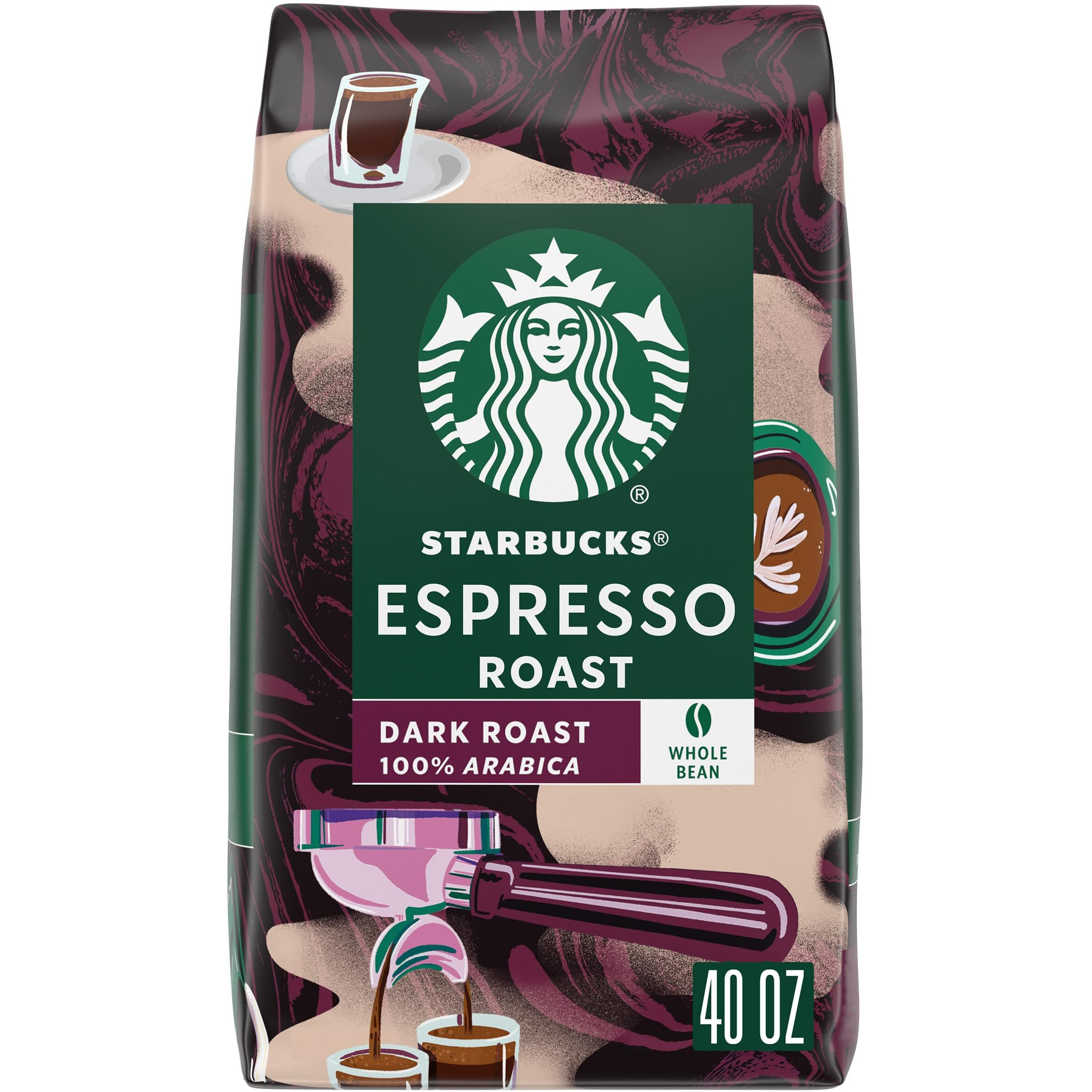Starbucks Whole Bean Coffee, Dark Roast Coffee, Espresso Roast, 100% Arabica, 1 Bag (40 Oz)