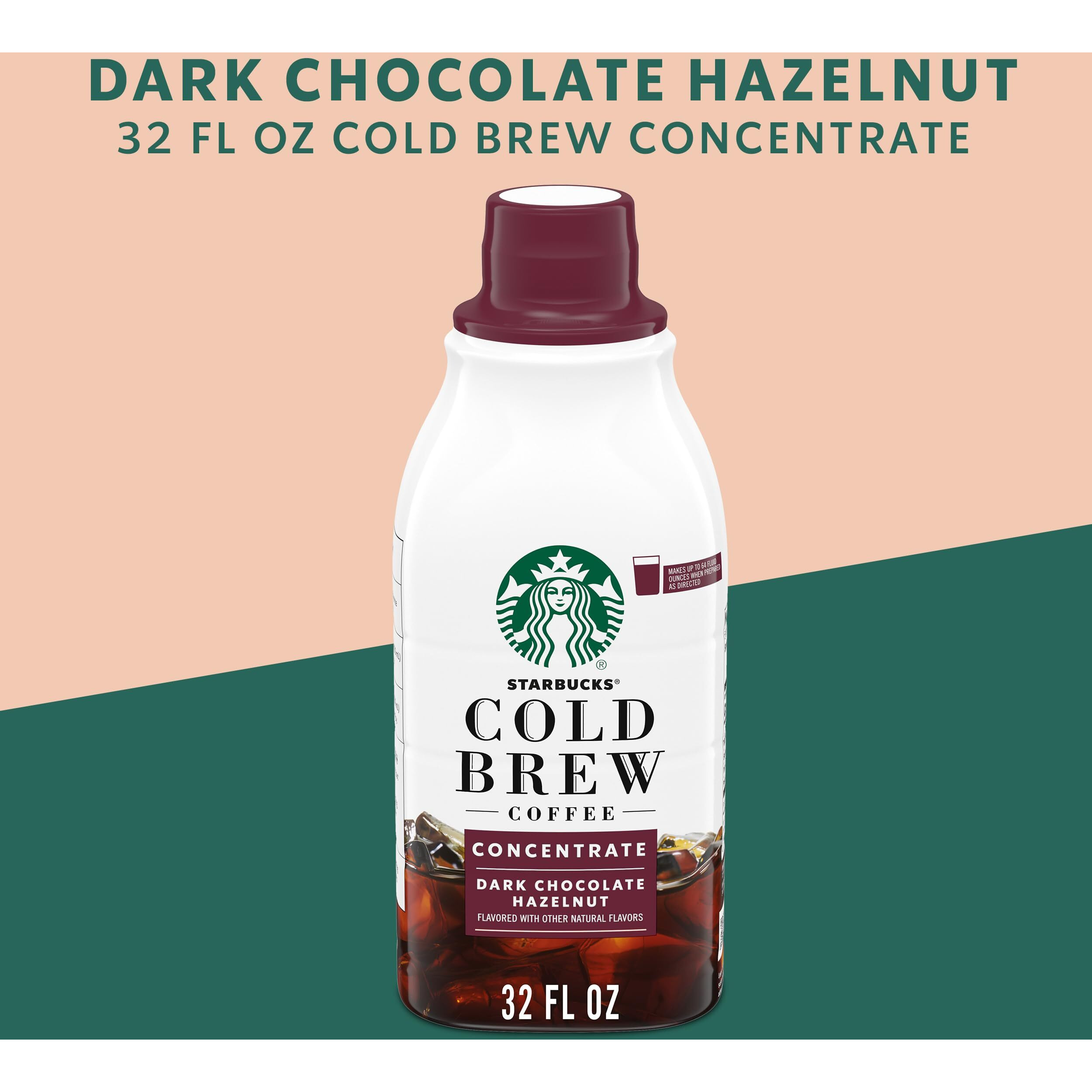 Starbucks Cold Brew Coffee Concentrate, Naturally Flavored Dark Chocolate Hazelnut, Multi-Serve Bottle (32 Fl Oz)