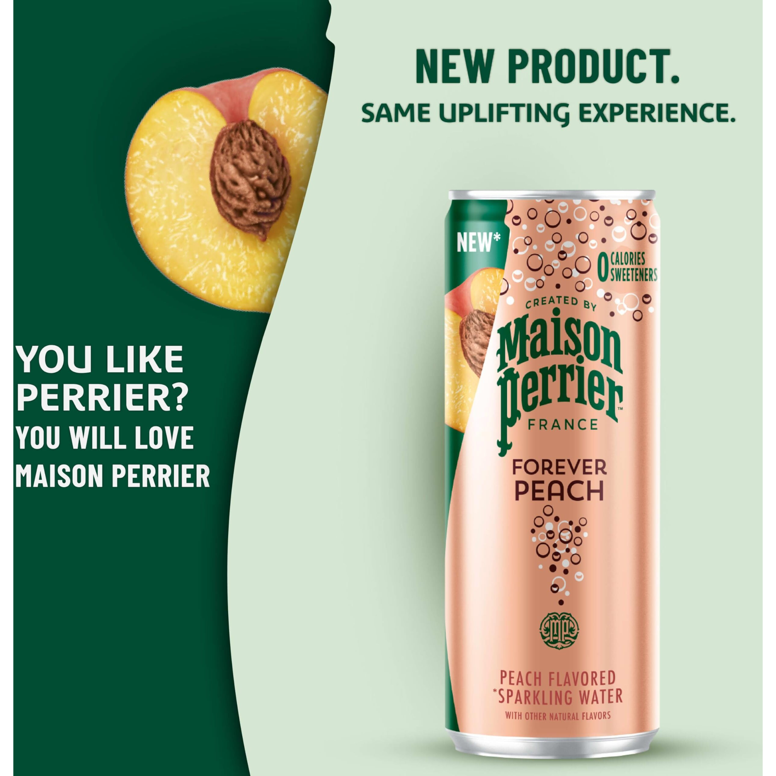 Maison Perrier Forever Peach Flavored Sparkling Water, 11.15 Fl Oz Cans, 8 Count, 3 Pack 267.6 Fl Oz