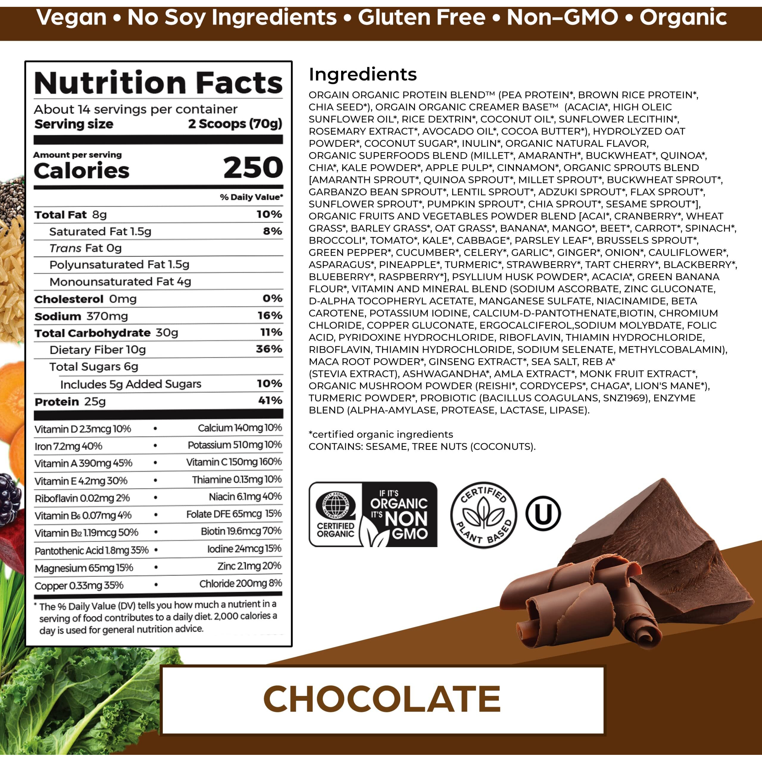 Orgain Perfect Meal, Organic, Vegan Meal Replacement Protein Powder, Chocolate - 25G Plant Based Protein, 80+ Superfoods, 1B Probiotics & 10G Fiber, Adaptogens & Ashwagandha - 2.16Lb