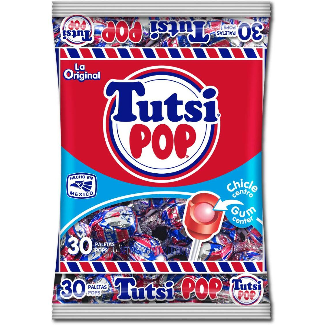 Tutsi Pop La Original Mexican Candy Pops With Cherry Flavor With Tutti Frutti Gum Center, 21.2 Oz
