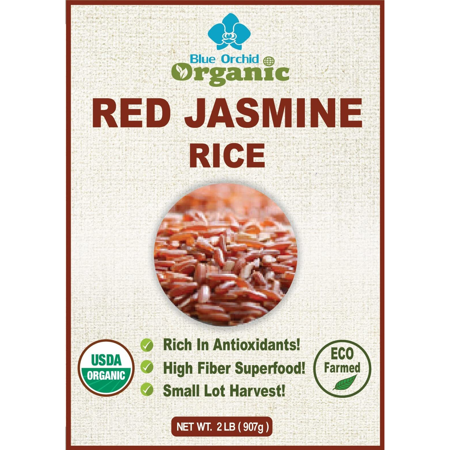 Organic Thai Red Jasmine Rice - Gluten Free - Preservative Free - Small Lot Farmed From Thailand - 2 Lb