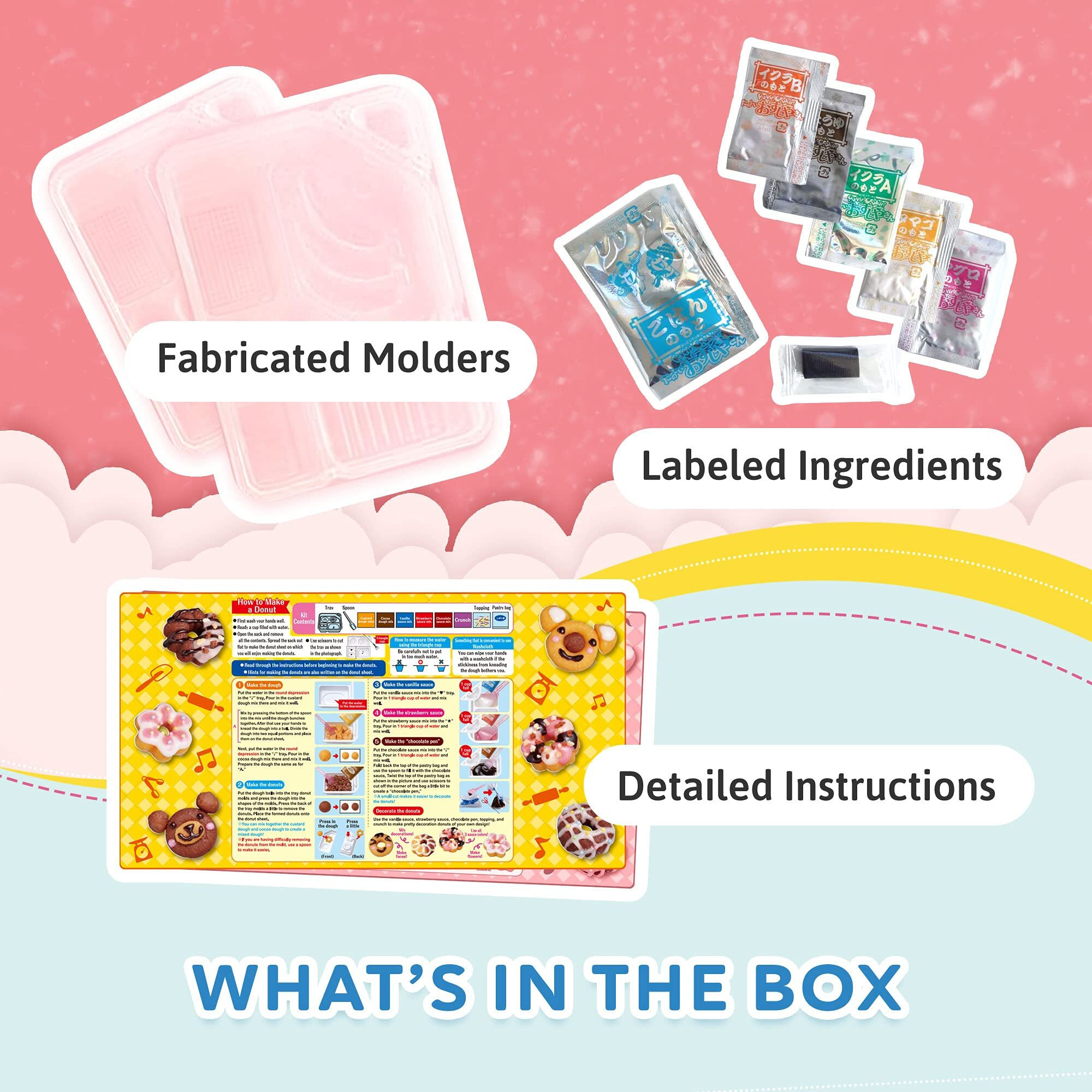 K-Munchies Kracie Popin Cookin Kits - 4 Pack Assorted Japanese Candy Making Kit Bundle - Gummy Sushi, Waffle, Cake Donut Diy Candy Kit - Easy To Follow Edible Experiments For Kids - Made In Japan