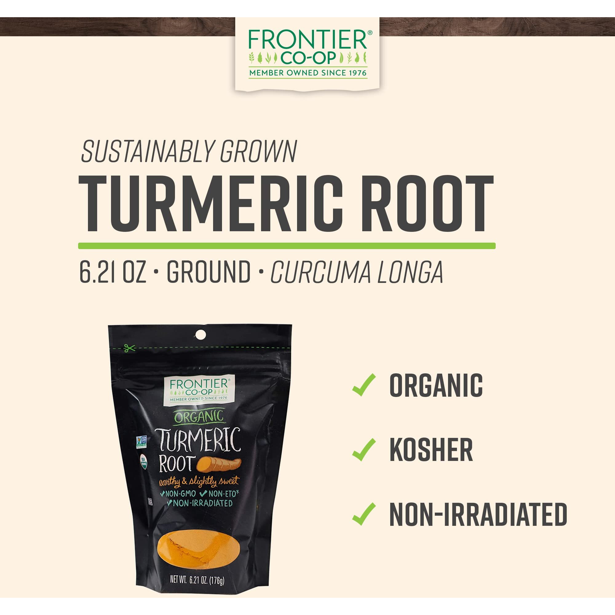 Frontier Co-Op Turmeric Root Powder, 6.21-Ounce Bag - Organic Turmeric Powder - Made With Ground Turmeric Roots - Perfect For Cooking & Herbal Uses