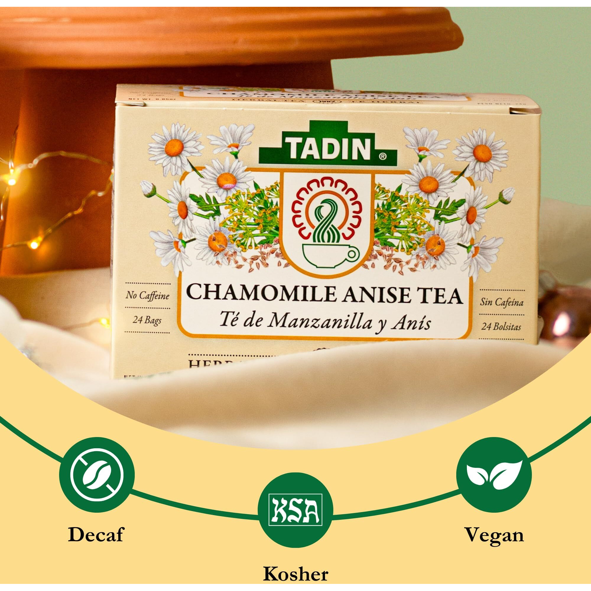 Tadin Chamomile Tea With Anise, Herbal Tea, Tea Bags Individually Wrapped, Caffeine Free Tea, 24 Tea Bags Per Box, Pack Of 6