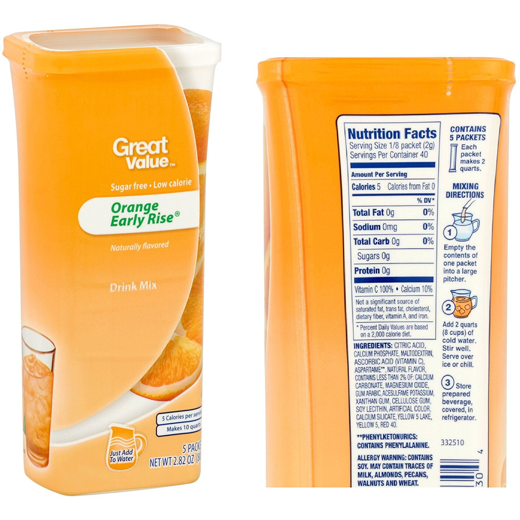 Great Value Drink Mix, Sugar Free, Early Rise Orange, Orange Strawberry Banana And Strawberry Watermelon A Bundle Of 3 Flavor Canisters. (Canister Designs May Vary)