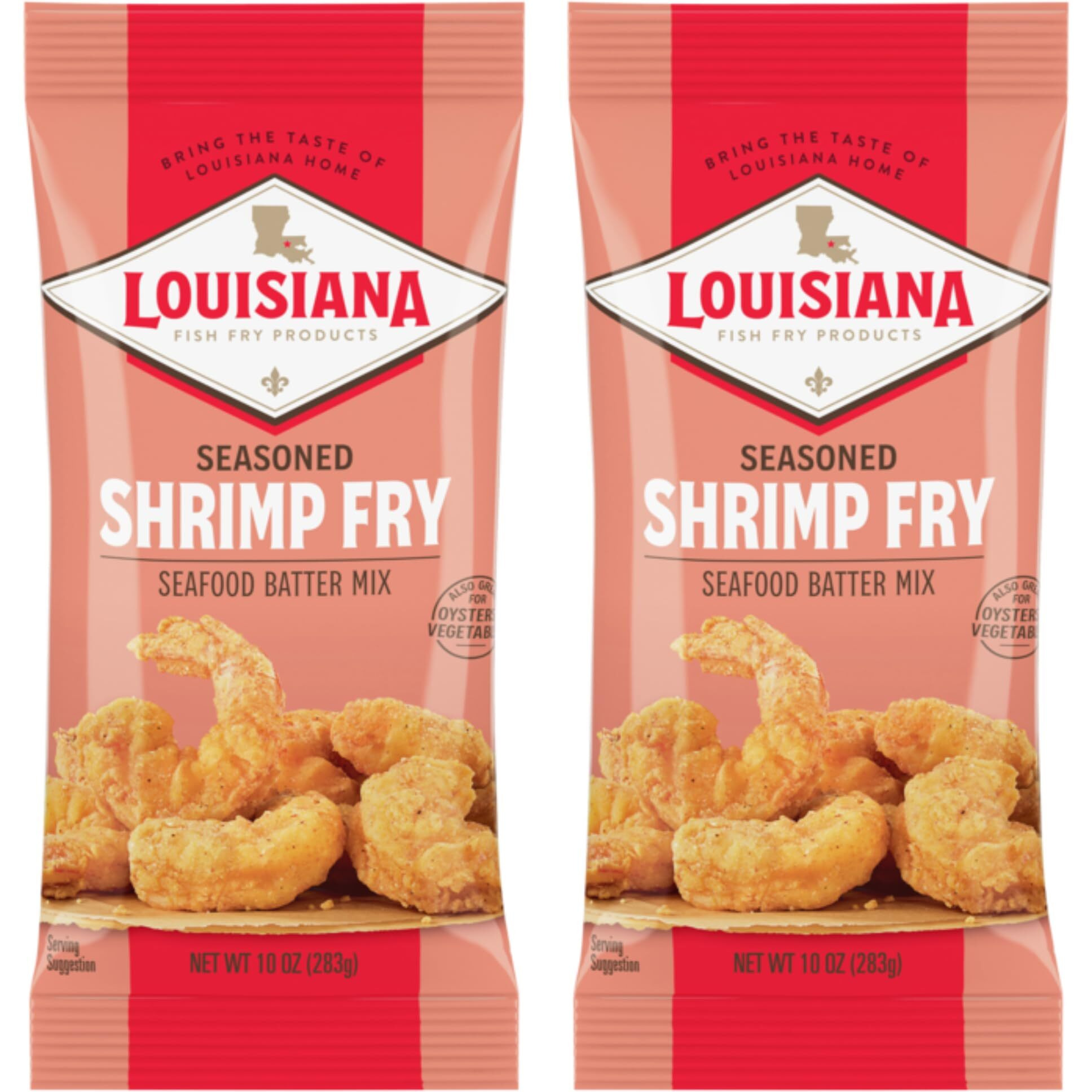 Louisiana Fish Fry Products - Seasoned Shrimp Fry Seafood Batter Mix - Also Great For Oysters And Vegetables - 10 Oz. Bag (Pack Of 2) - Crispy, Cajun-Style Coating