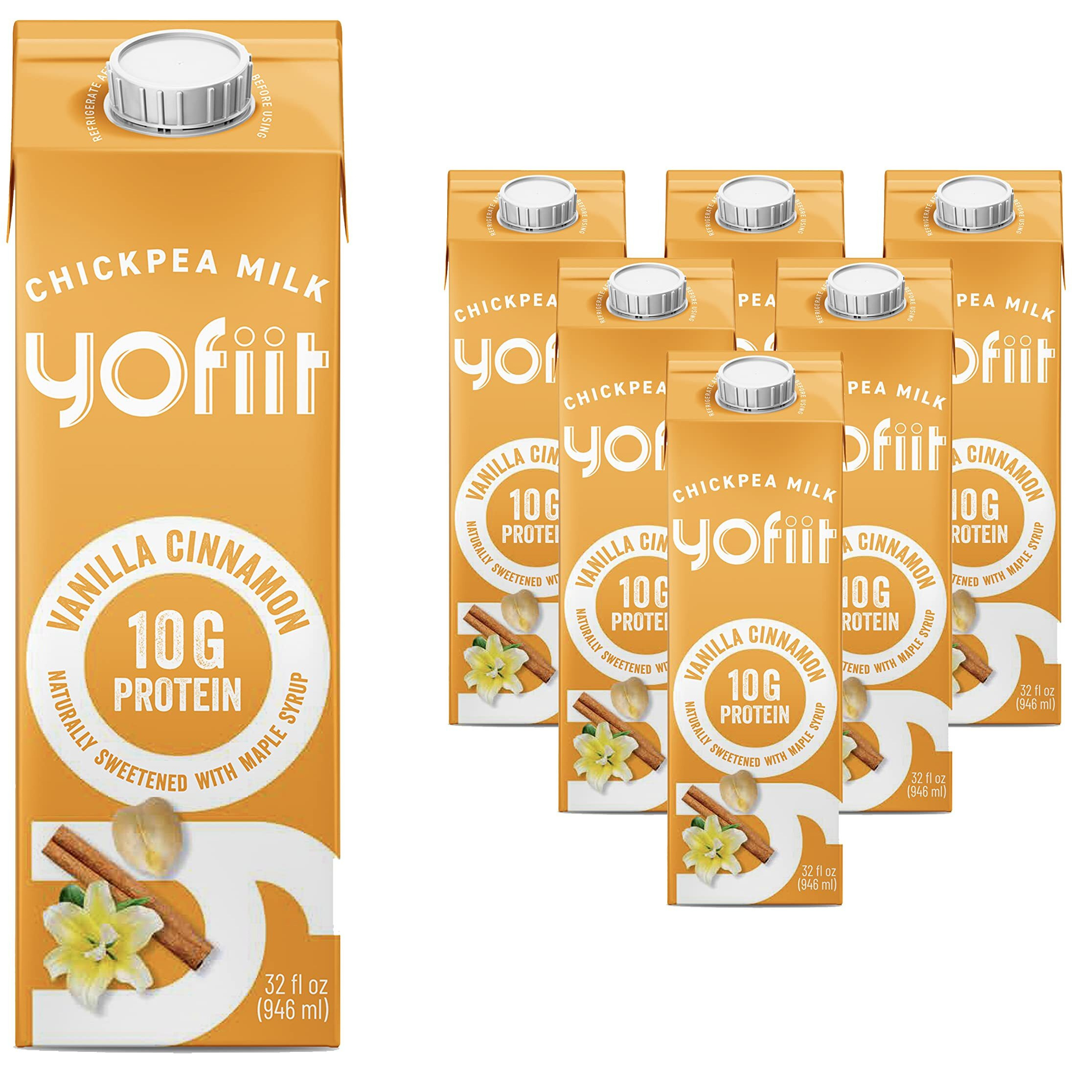 Yofiit Vanilla Cinnamon Plant Based Milk With Pea Protein And Flax - More Protein Than Almond Milk - Non Dairy Coffee Creamer, Vegan & Shelf Stable | 10G Protein - 6 Pack
