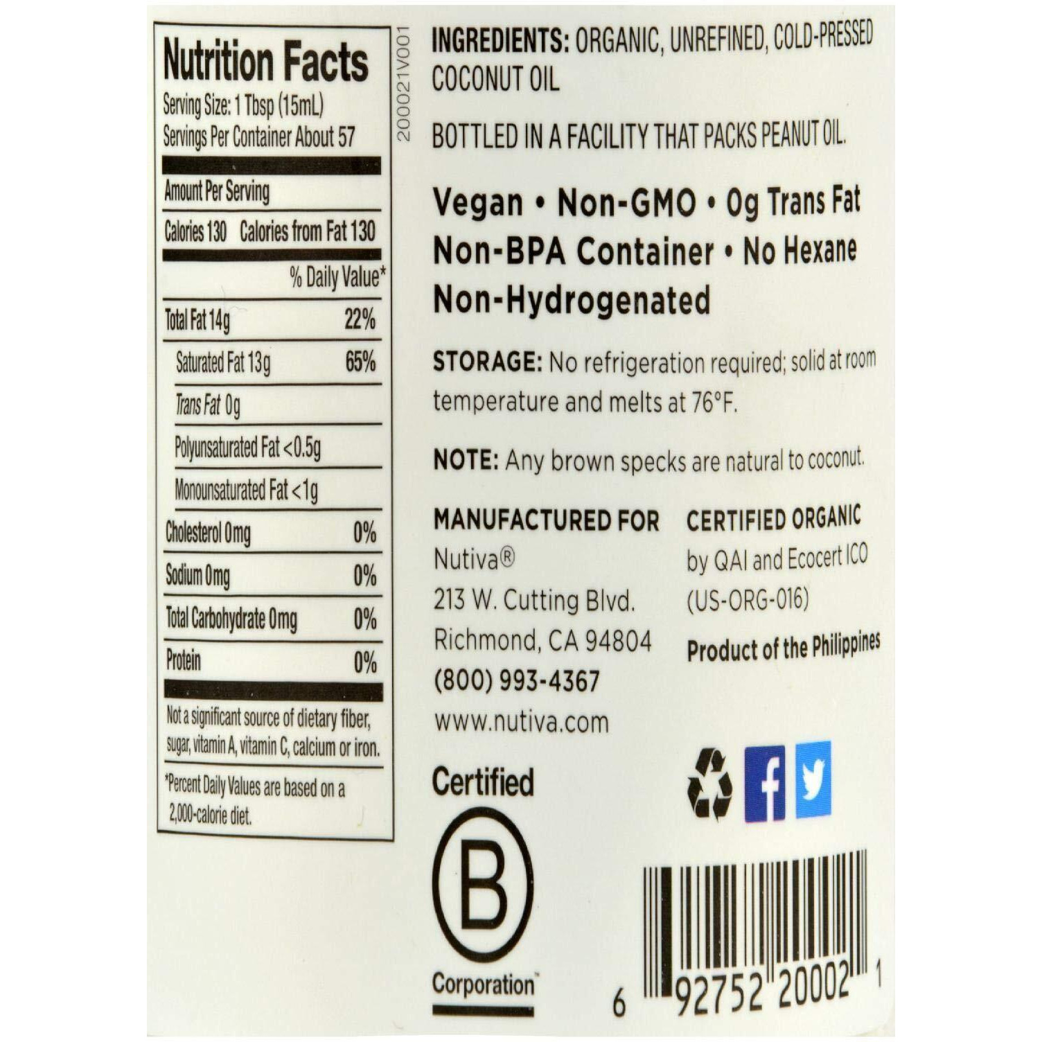 Nutiva Coconut Oil Organic Extra Virgin, 54 Oz