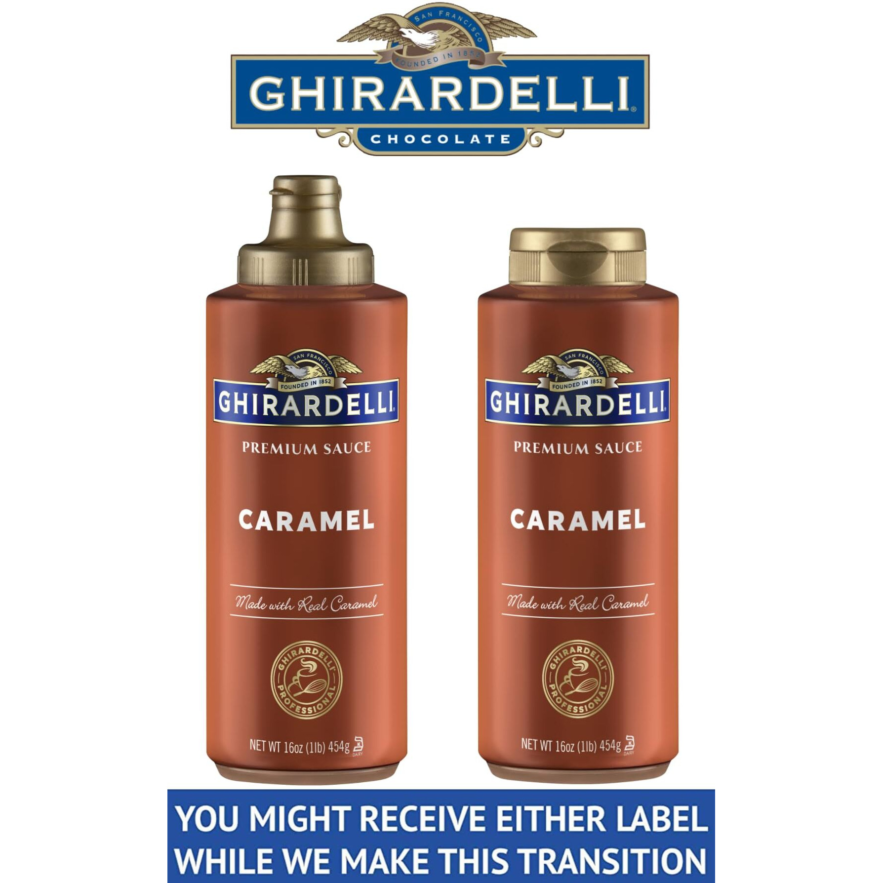 Ghirardelli Caramel Sauce, 16 Ounce Squeeze Bottle (Pack Of 2) With Ghirardelli Stamped Barista Spoon