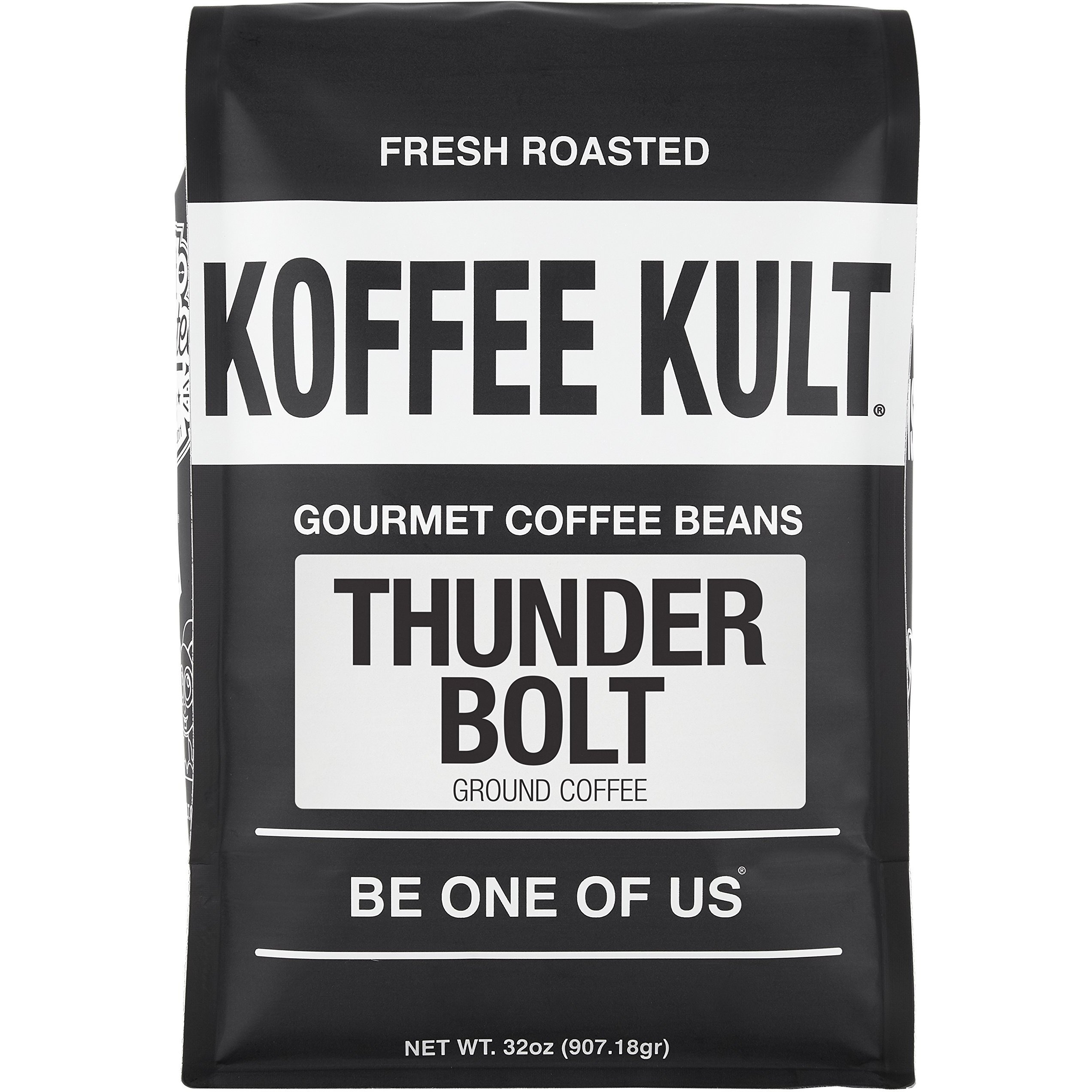 Koffee Kult Thunder Bolt Coffee Ground Our Darkest Roast Whole Bean 100% Arabica Robust Blend Of Colombian And Brazil Beans (Ground, 32Oz)