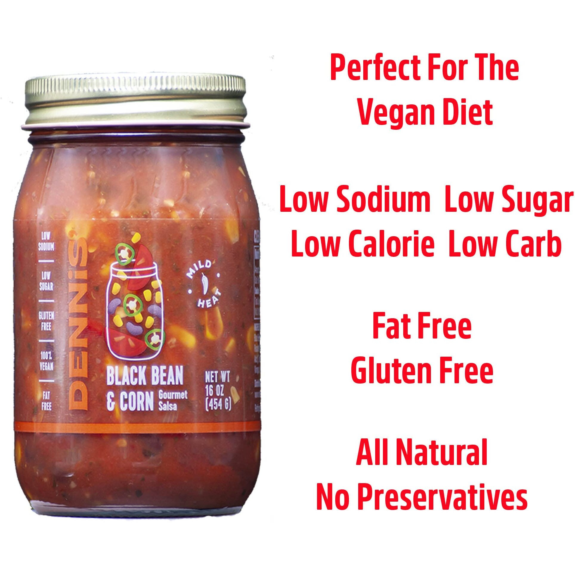All-Natural Black Bean And Corn Salsa By Dennis Gourmet | This Fresh, Hearty Restaurant Salsa Is Low Sugar, Low Cal, Low Carb, Low Sodium, And Gluten Free (2-Pack)