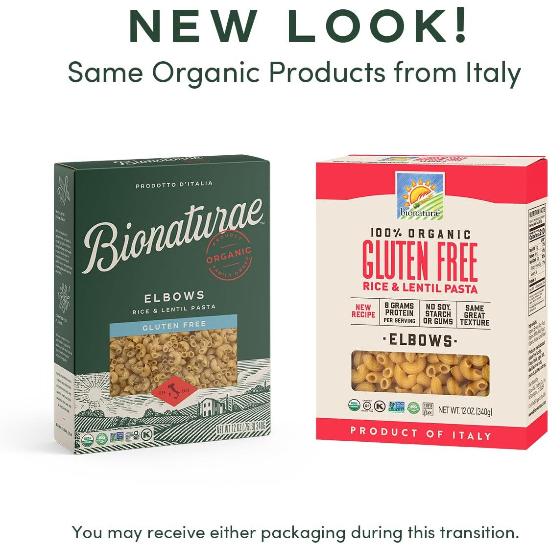 Bionaturae Elbow Pasta Noodles - Gluten Free Pasta Organic, Rice & Lentil Pasta, Kosher Certified, High Protein, Non-Gmo Verified, Usda Certified, Gluten Free Pastas, Crafted In Italy - 12 Oz, 3 Pack