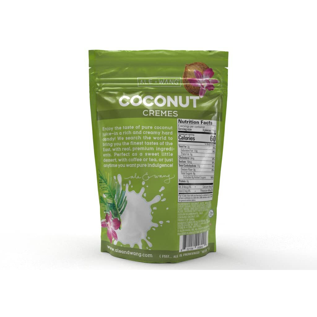 Ale + Wang Coconut Cremes Hard Candy | Made With 100% Pure Coconut Milk | Great Alternative To Chocolate, Caramel, And Toffee (1-Pack)