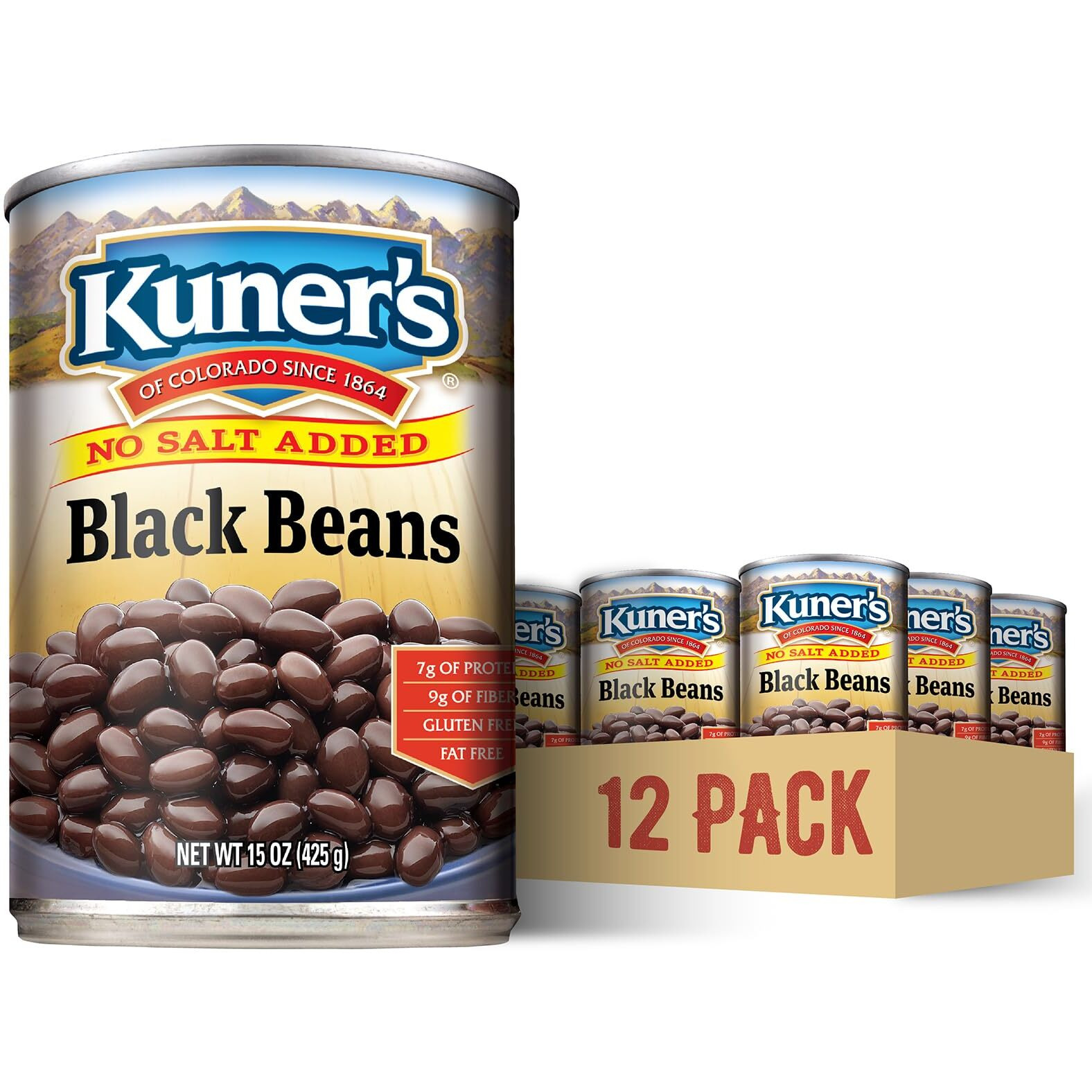 Kuner's No Salt Added Canned Black Beans, Plant Protein And Fiber, Gluten Free, Vegan, Fat Free, 12 Pack Of 15 Oz Cans