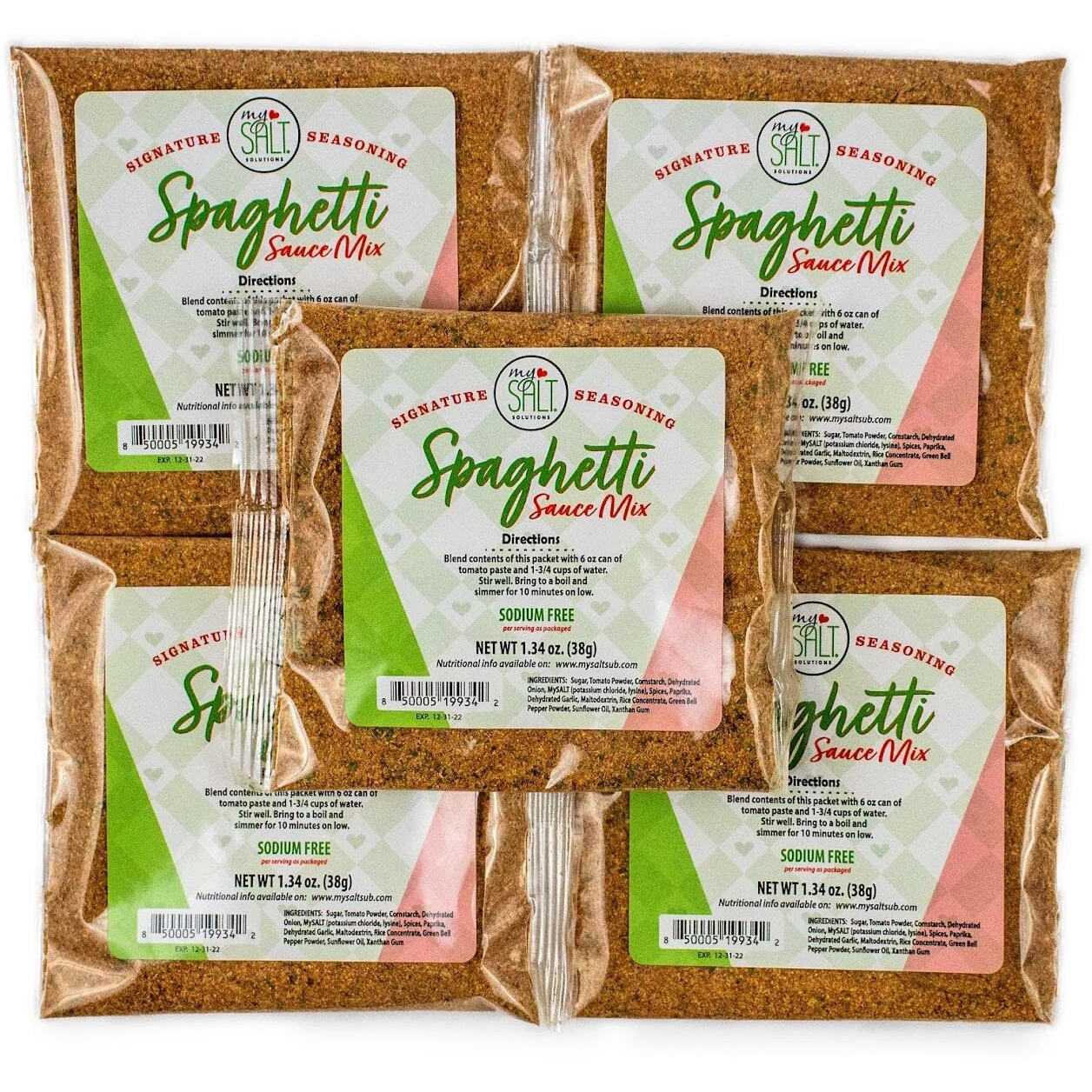 Mysalt Spaghetti Sauce Mix, Sodium Free (5 Pack)