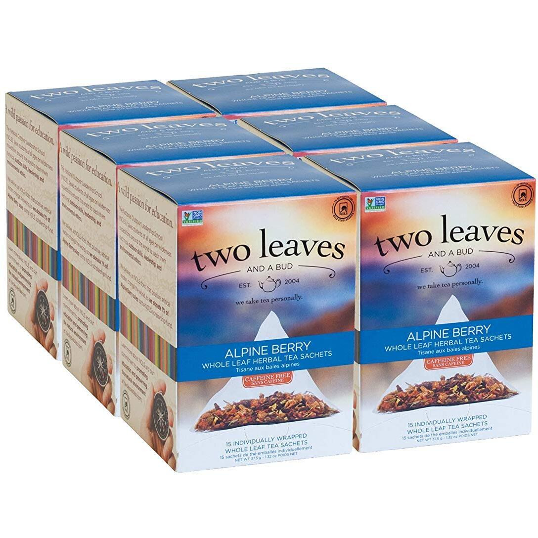 Two Leaves And A Bud Alpine Berry Herbal Tea Bags, Naturally Caffeine Free, Whole Leaf Herbal Tea With Hibiscus In Compostable Sachets, Hot Or Iced, 15 Count (Pack Of 6)