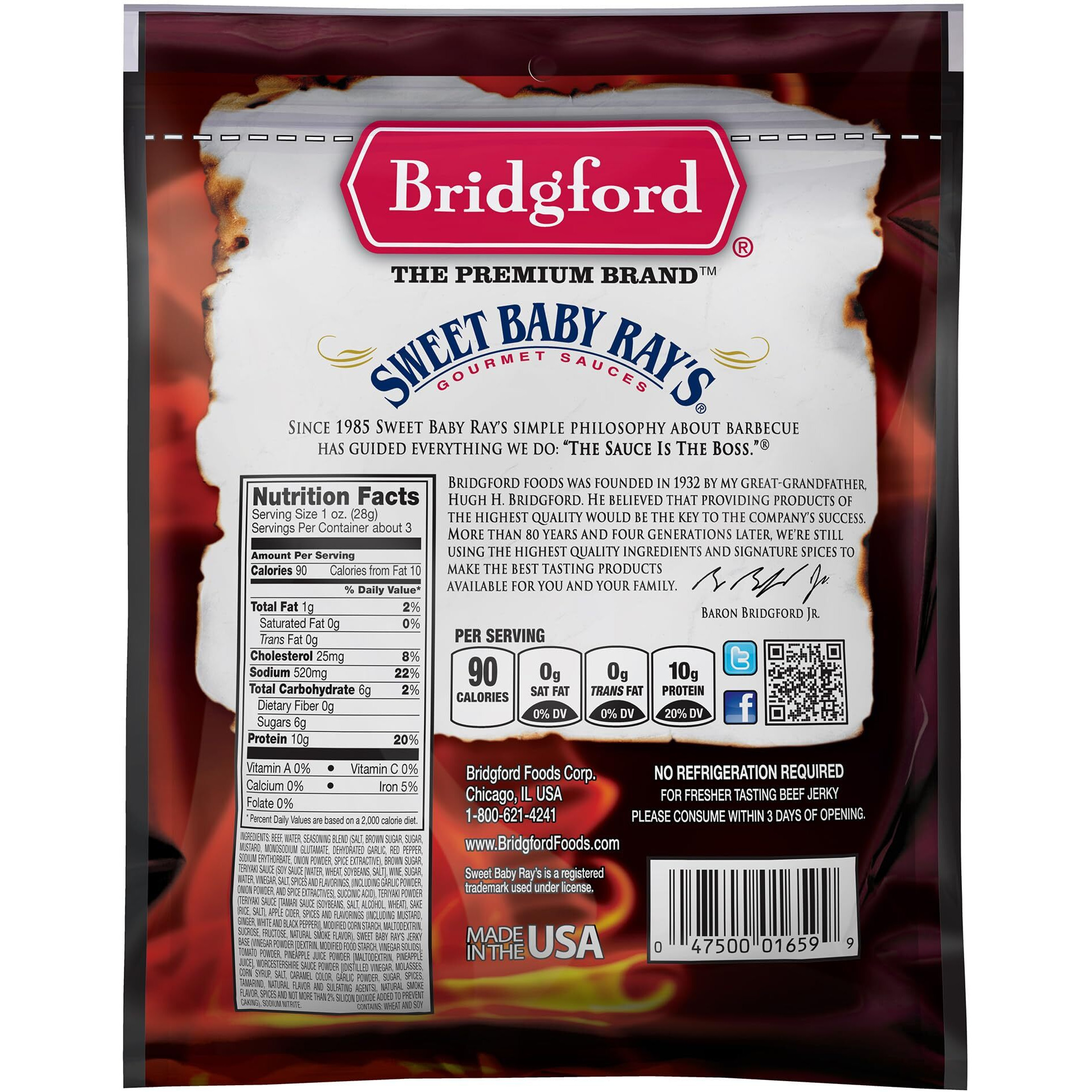 Bridgford Sweet Baby Rays Beef Jerky Honey Bbq 3.25 Oz Pack Of 2 - High Protein Jerky For Midday Energy Boost Or Post Workout Snack - Naturally Smoked Ready-To-Eat Meat Snacks For On The Go Snacking