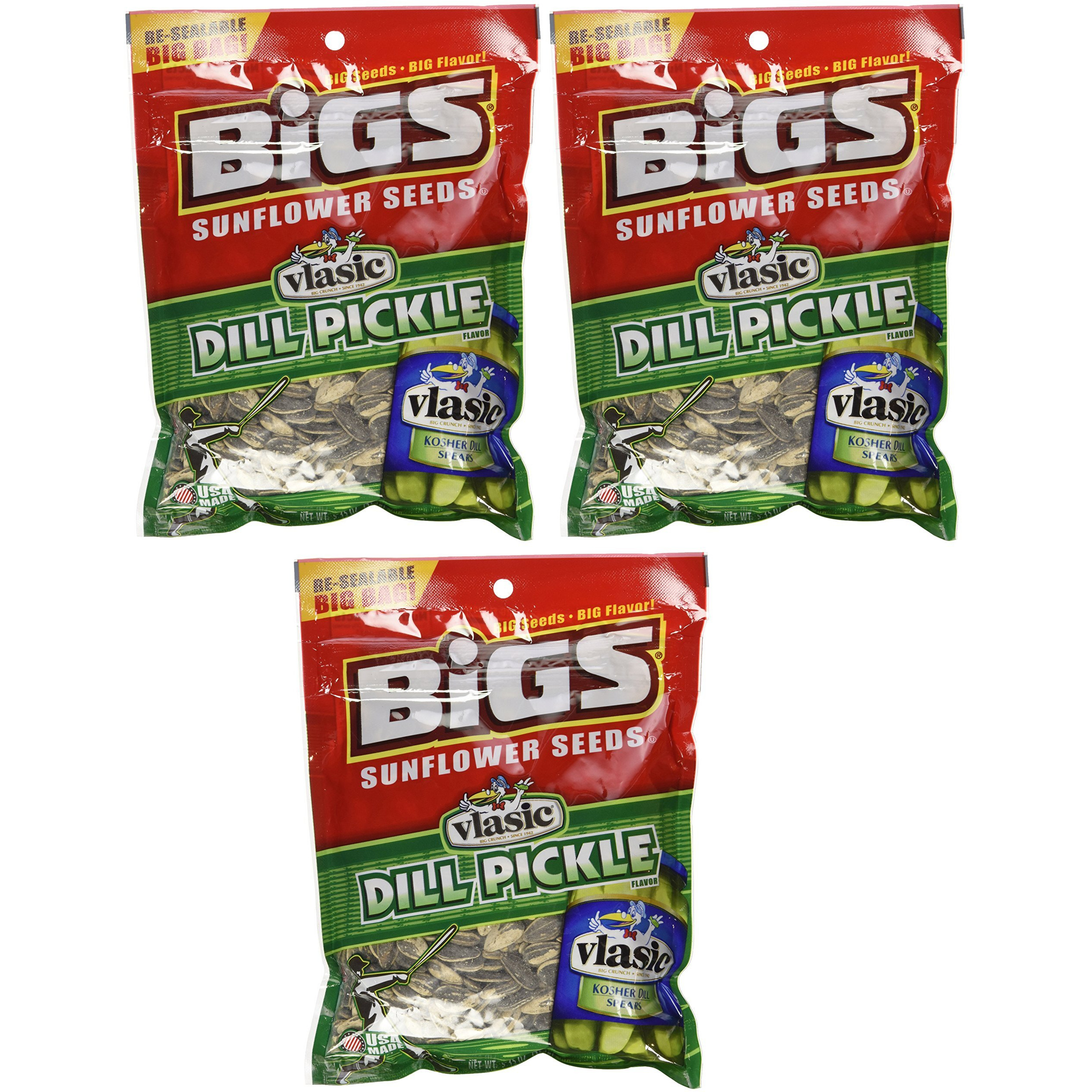 Bigs Vlasic Dill Pickle Sunflower Seeds, 5.35-Ounce Bags (Pack Of 3)