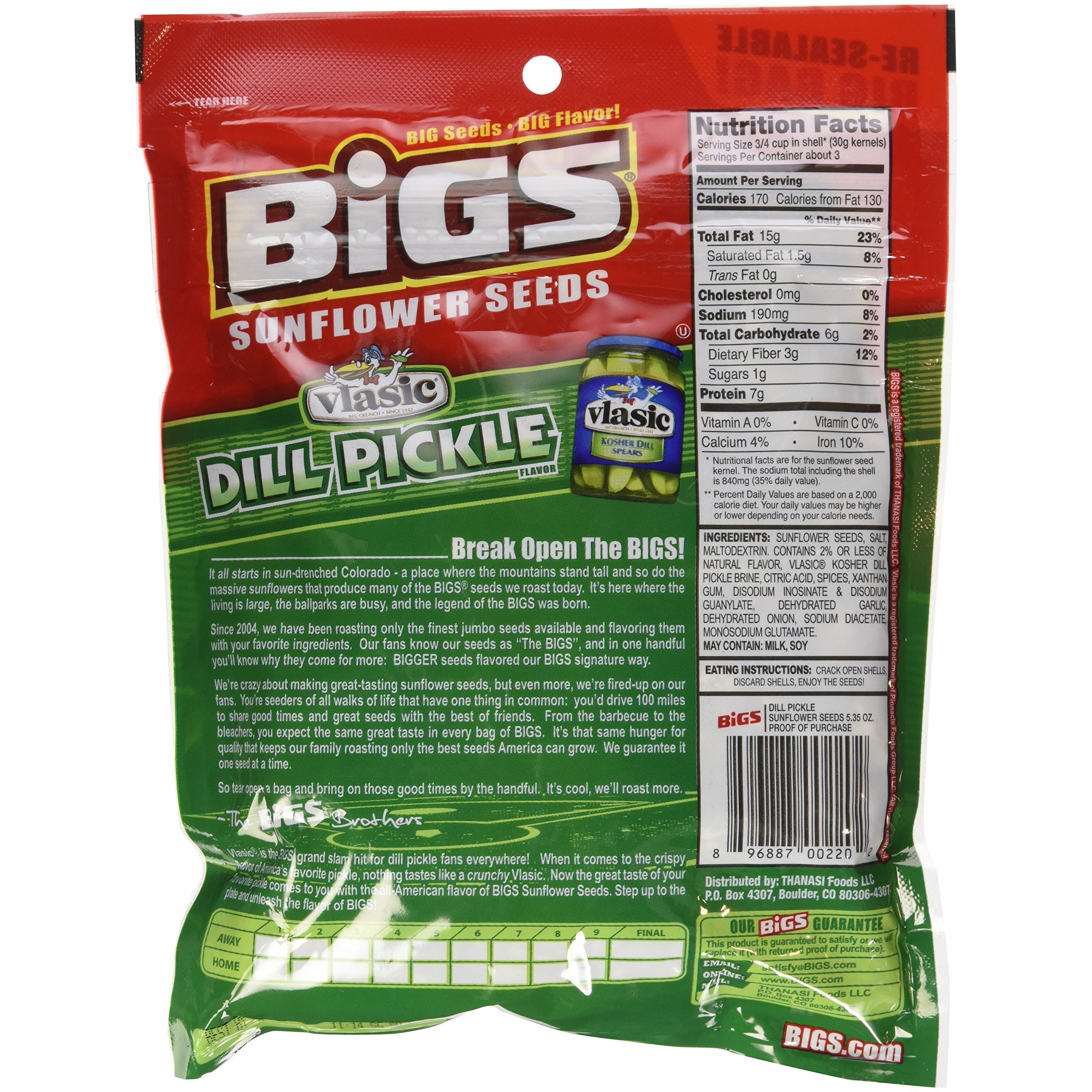Bigs Vlasic Dill Pickle Sunflower Seeds, 5.35-Ounce Bags (Pack Of 3)