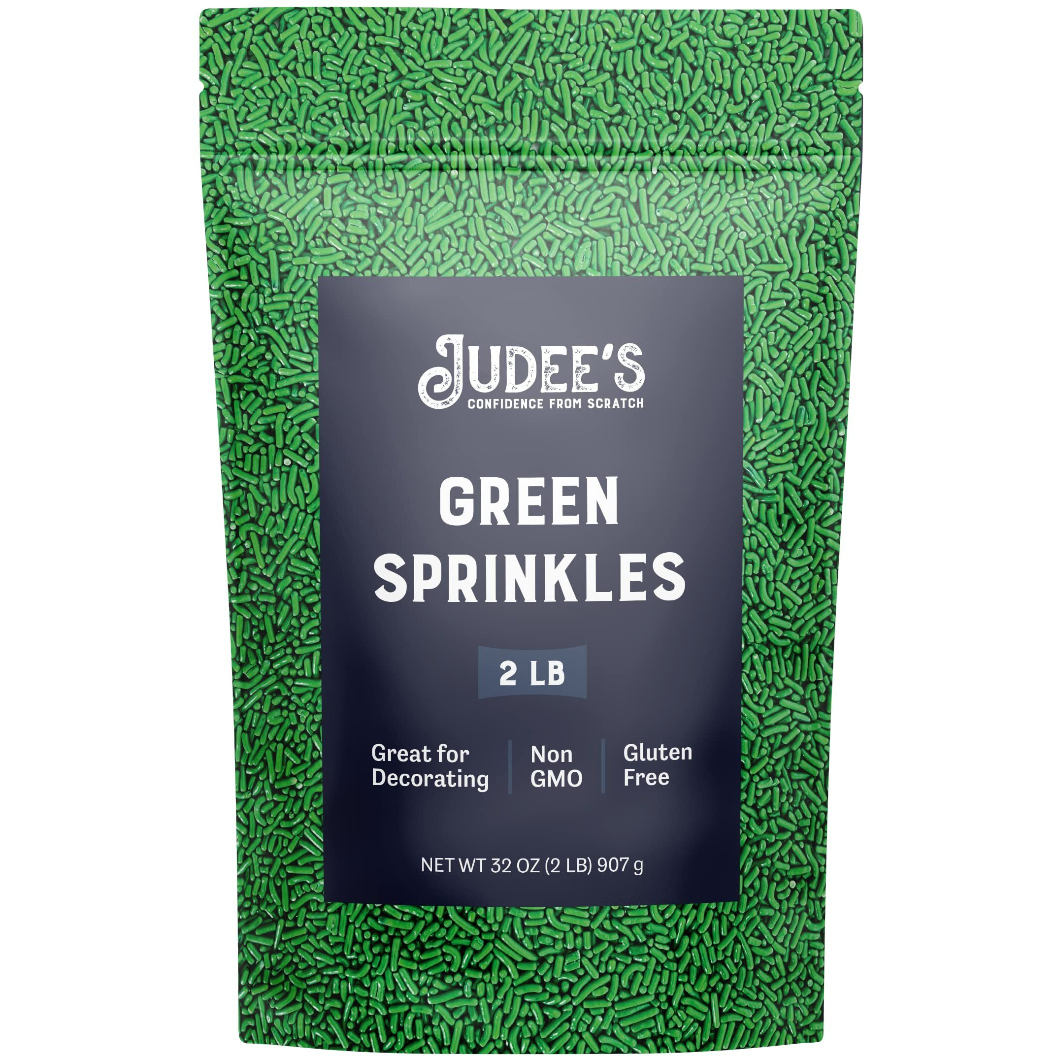 Judee's Green Sprinkles 2 Lb - Gluten-Free And Nut-Free - Brighten Up Your Baked Goods - Great For Cookie And Cake Decoration - Use For Baking And As Dessert And Ice Cream Toppings