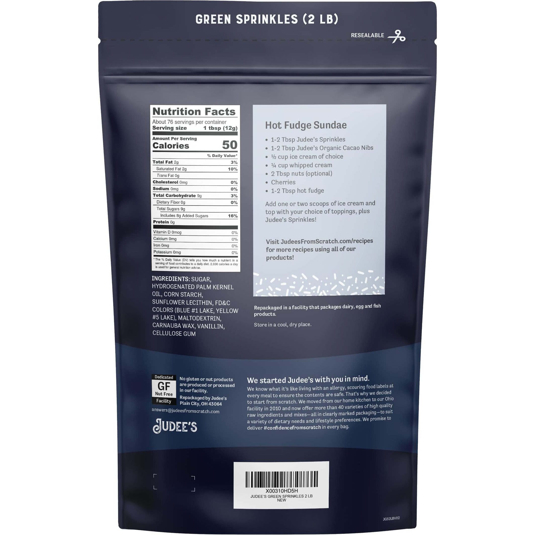 Judee's Green Sprinkles 2 Lb - Gluten-Free And Nut-Free - Brighten Up Your Baked Goods - Great For Cookie And Cake Decoration - Use For Baking And As Dessert And Ice Cream Toppings