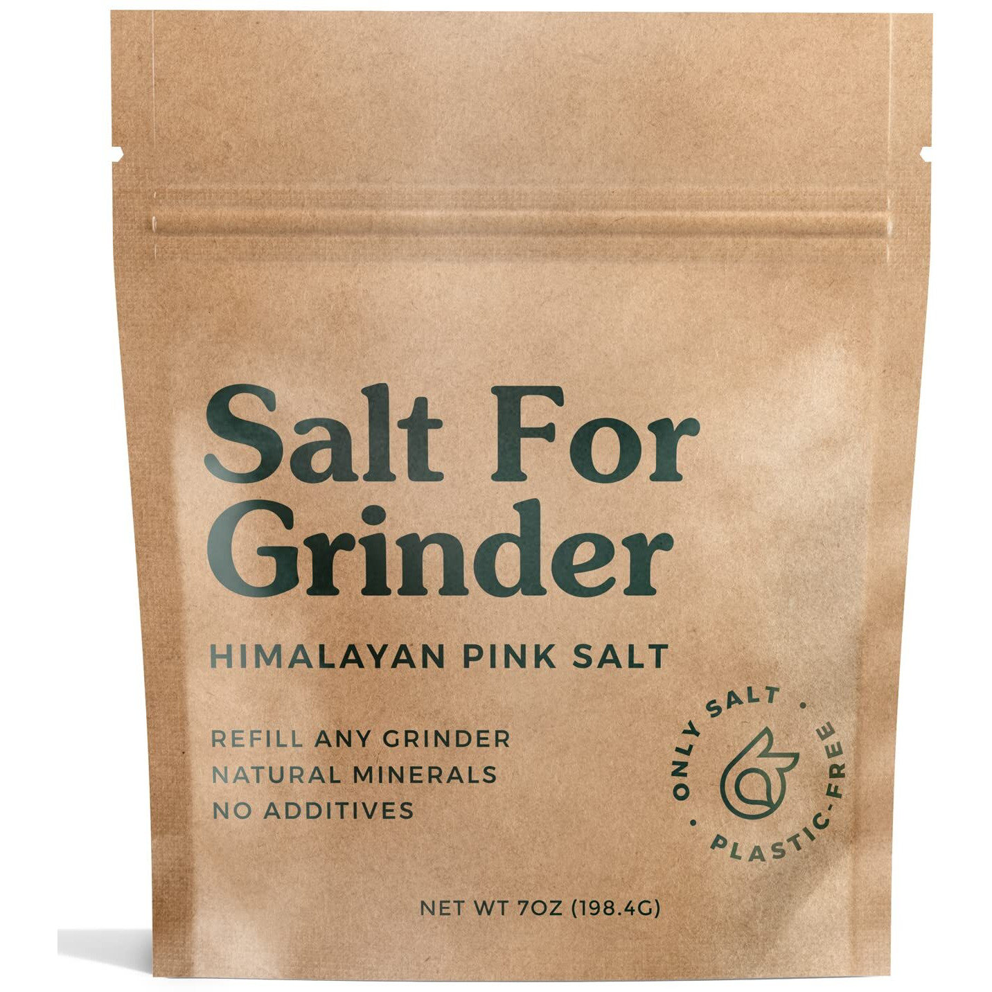Only Himalayan Pink Salt For Grinder Refill, Organic, Unrefined, Kosher Salt Coarse Grain And Naturally Lower In Sodium, With 84 Trace Minerals And An Earthy, Sweet Flavor, 7 Oz Resealable Bag