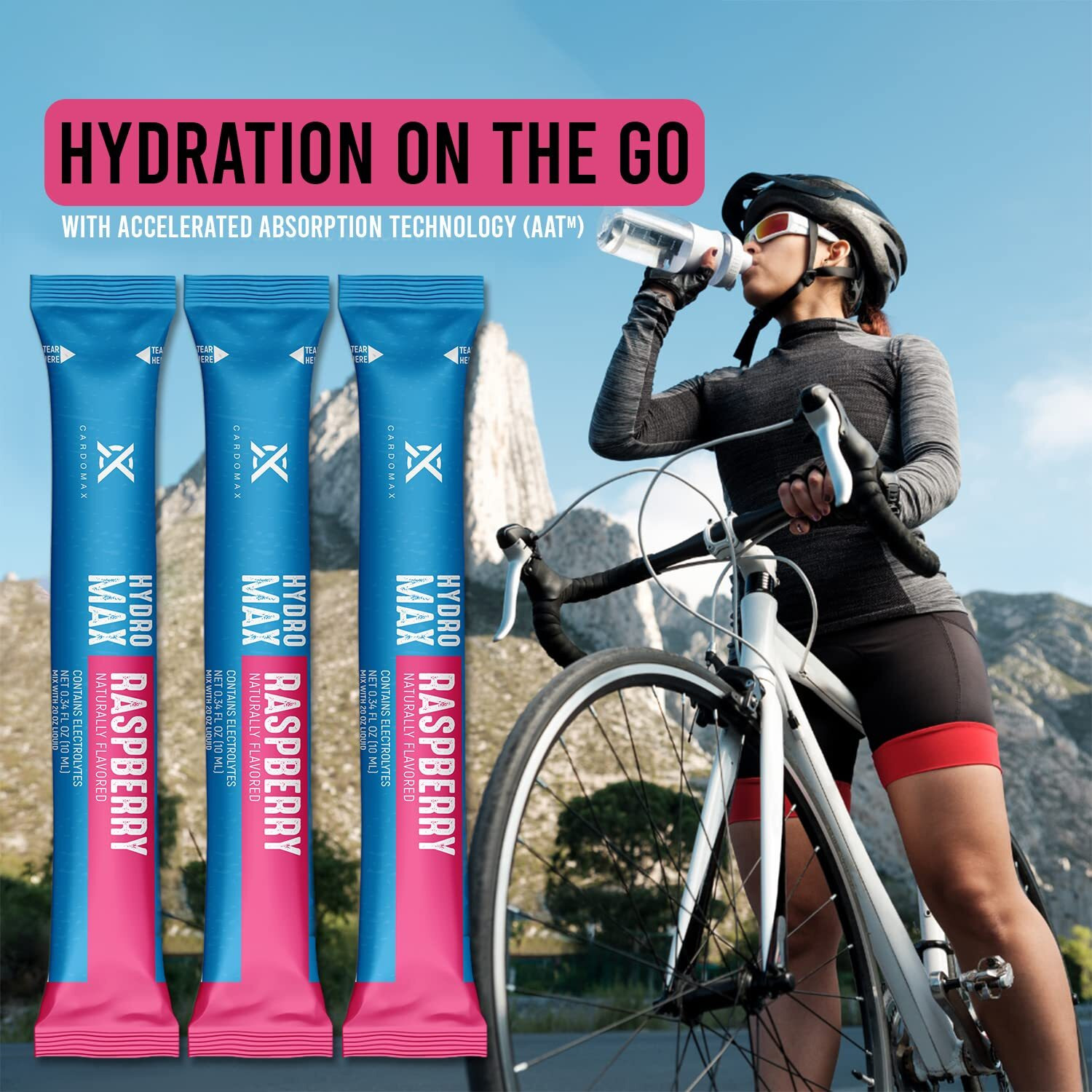 Cardomax Hydration Drink Mix - Hydromax Electrolyte Packets, Zero Calories, Sugar-Free, Keto-Friendly - 15 Single Serve Sticks (Blue Raspberry)