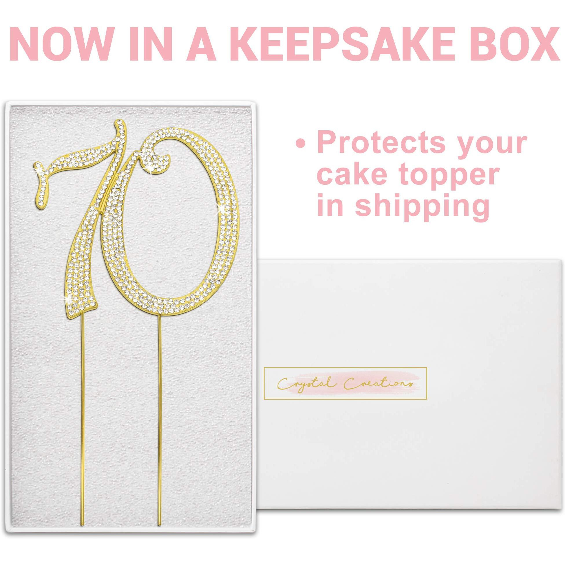 70 Cake Topper - Premium Gold Metal - 70Th Birthday Party Sparkly Rhinestone Decoration Makes A Great Centerpiece - Now Protected In A Box