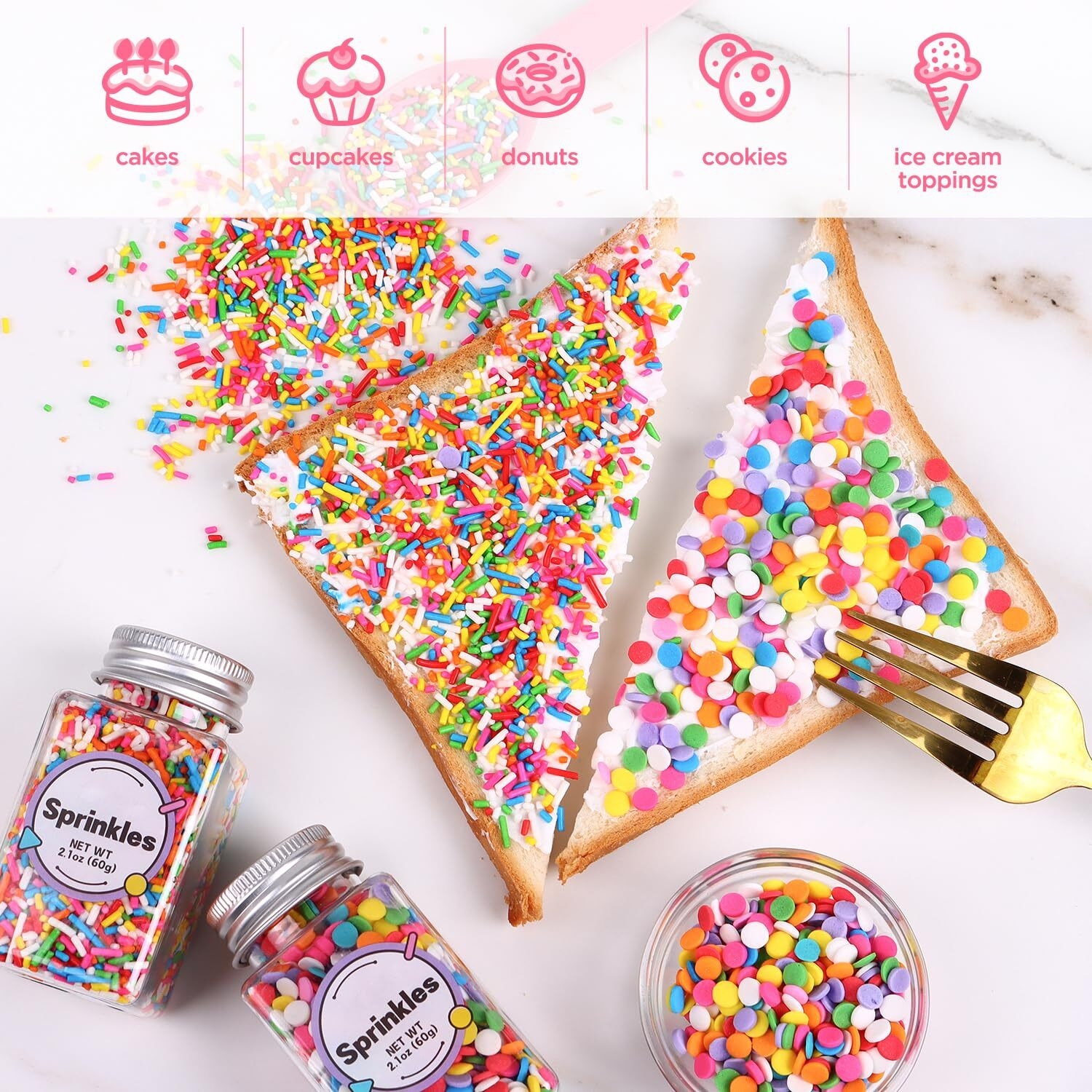 Rainbow Sprinkles, Confetti Sprinkles, Round Sprinkles, Rainbow Sprinkles For Cake Decorating, Chocolate, Cupcake, Candy Sprinkles, And Ice Cream Toppings. (120G/4.2Oz)