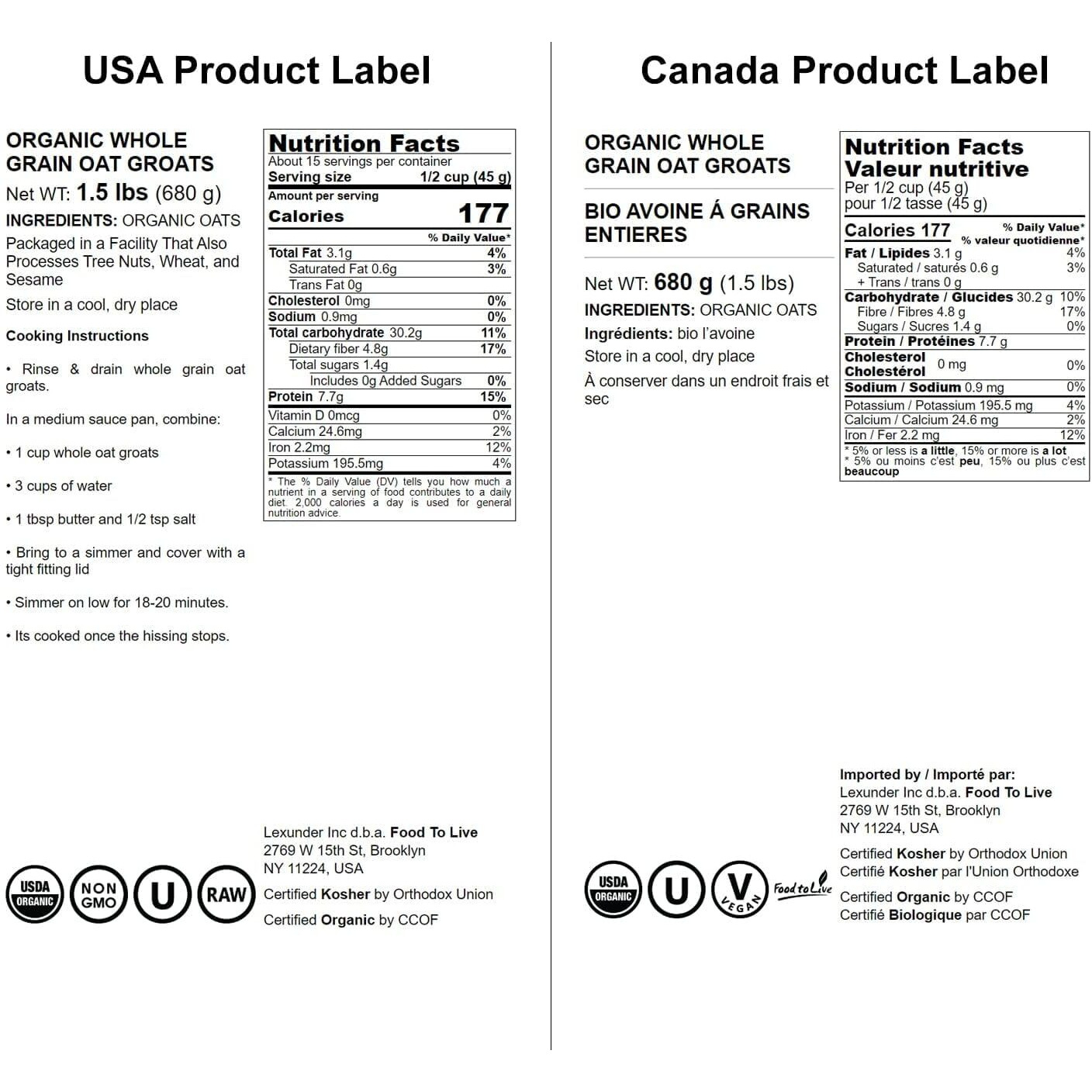 Food To Live Organic Oat Groats, 1.5 Pounds - 100% Whole Grain, Non-Gmo Seeds, Kosher, Raw, Non-Irradiated, Vegan, Bulk, Low Glycemic, Rich In Protein, Fiber, Copper And Manganese