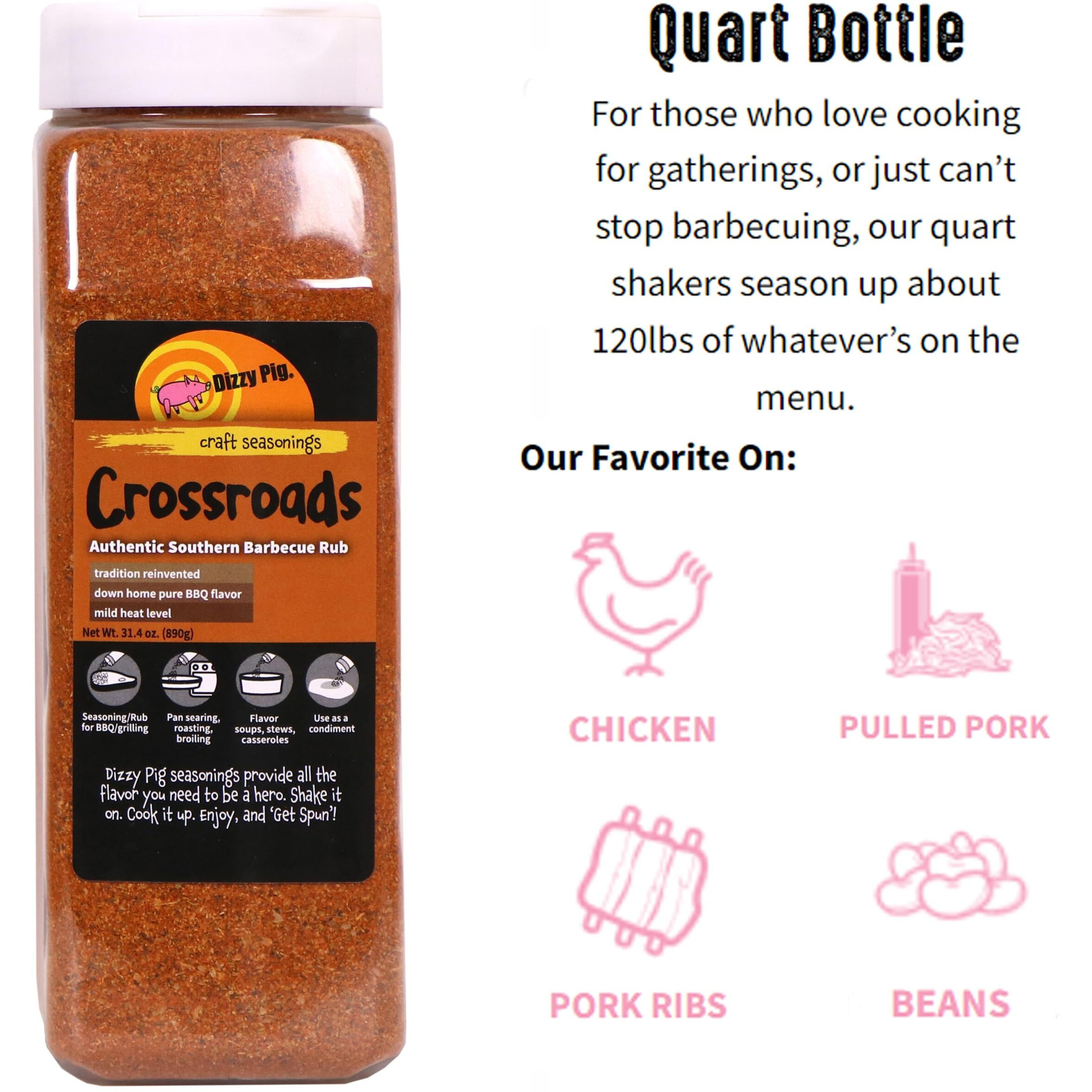 Dizzy Pig Crossroads Authentic Southern Barbecue Seasoning Rub (Quart Shaker)